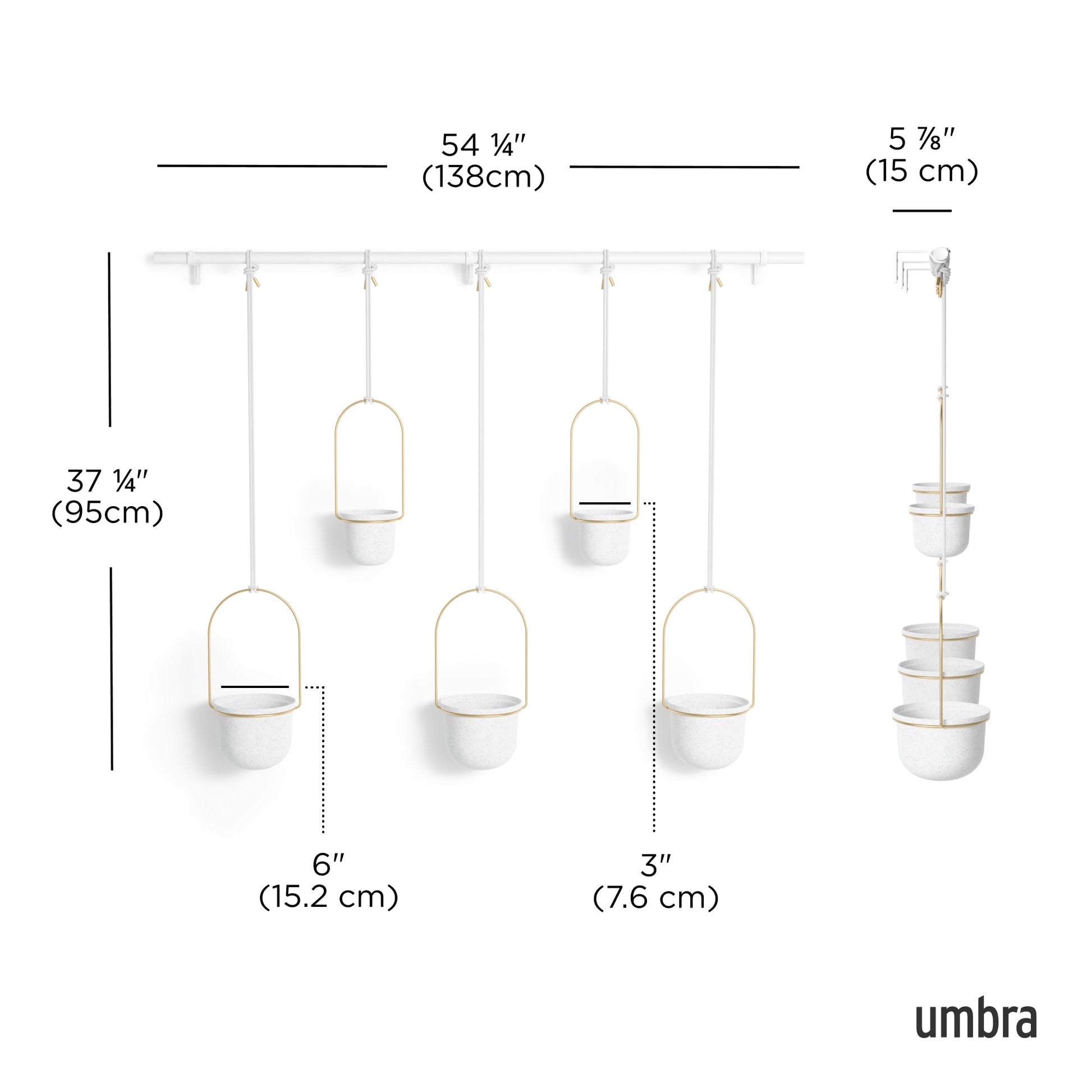 Umbra Triflora Hanging Planter for Window, Indoor Herb Garden, Set of 5, White/Brass