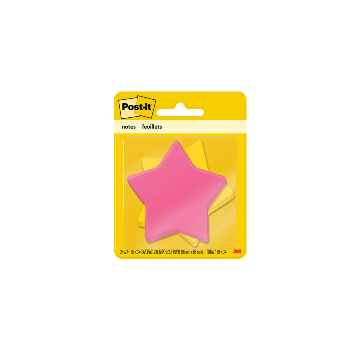 Post-it Notes, Star Shape, Assorted Colors, 2.6x2.6 in, 2 Pads, 75 Sheets/Pad (7350-STR)