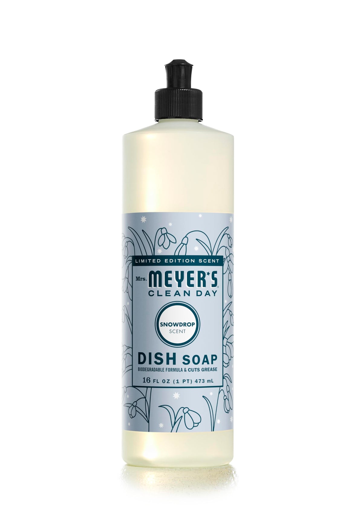 MRS. MEYER'S CLEAN DAY Liquid Dish Soap, Biodegradable Formula, Snowdrop, 16 fl. oz