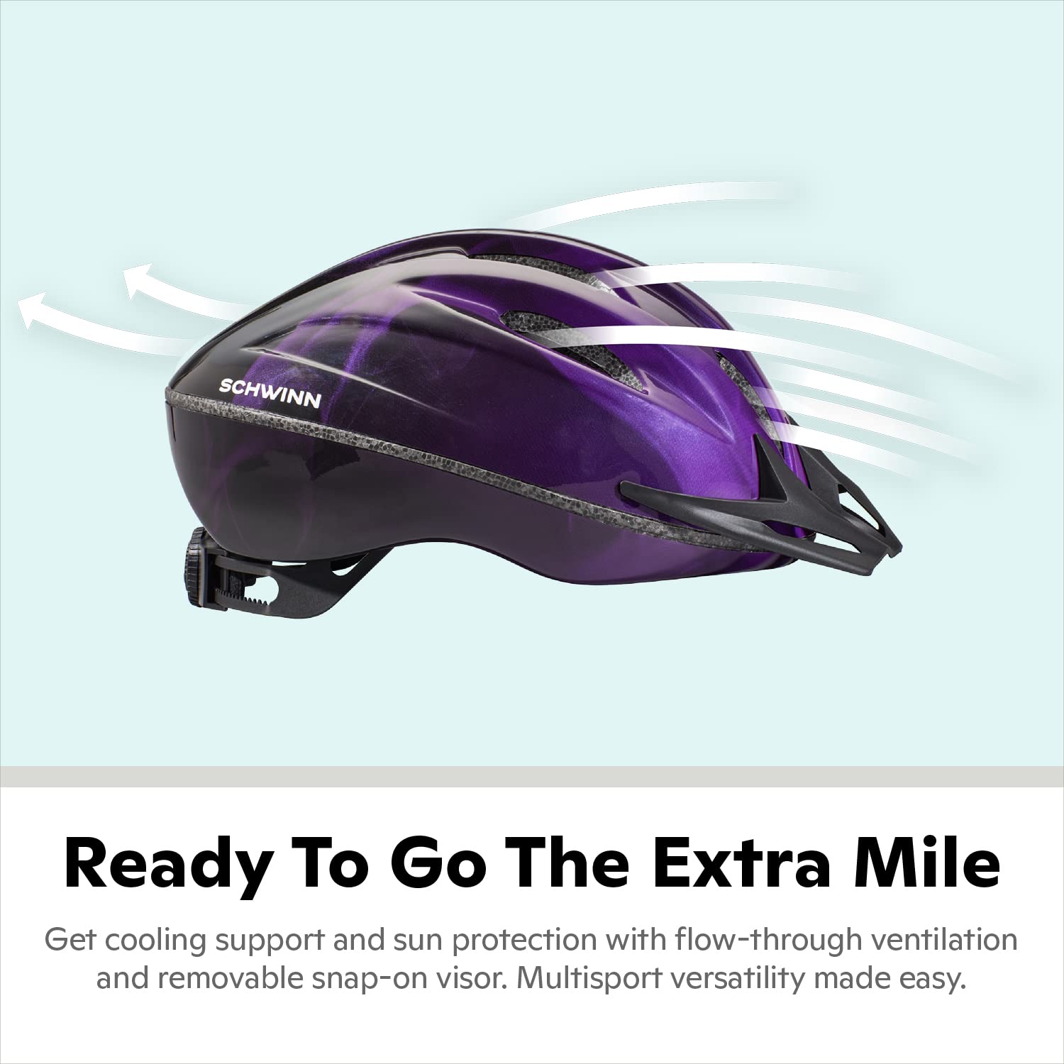 Schwinn Intercept Bike Helmet For Adult Men Women Ages 14 and Up, Can Fit Head Circumference 58-62 cm, With 10 Vents, Snap On/Off Visor, Adult Purple