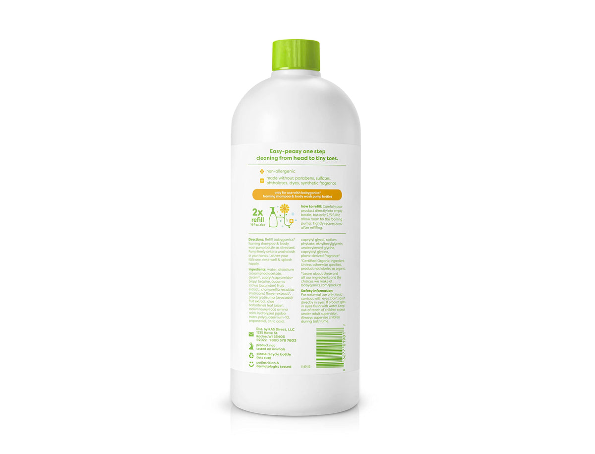 Babyganics Shampoo and Body Wash Refill, Chamomile Verbena, 32 Fl Oz (Pack of 2)