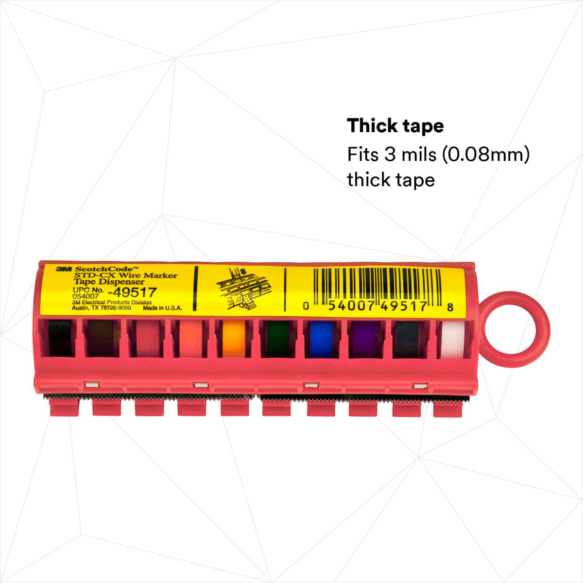 3M ScotchCode Wire Marker Tape Dispenser with Tape STD-C, compact design for easy handling