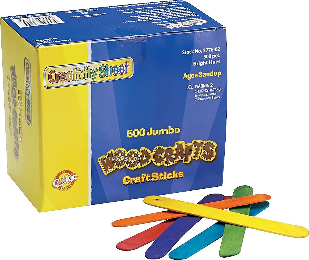 Creativity Street-3776-02 Bright Jumbo Wood Craft Sticks, 6 x 3/4 x 1/12 in, Assorted Colors