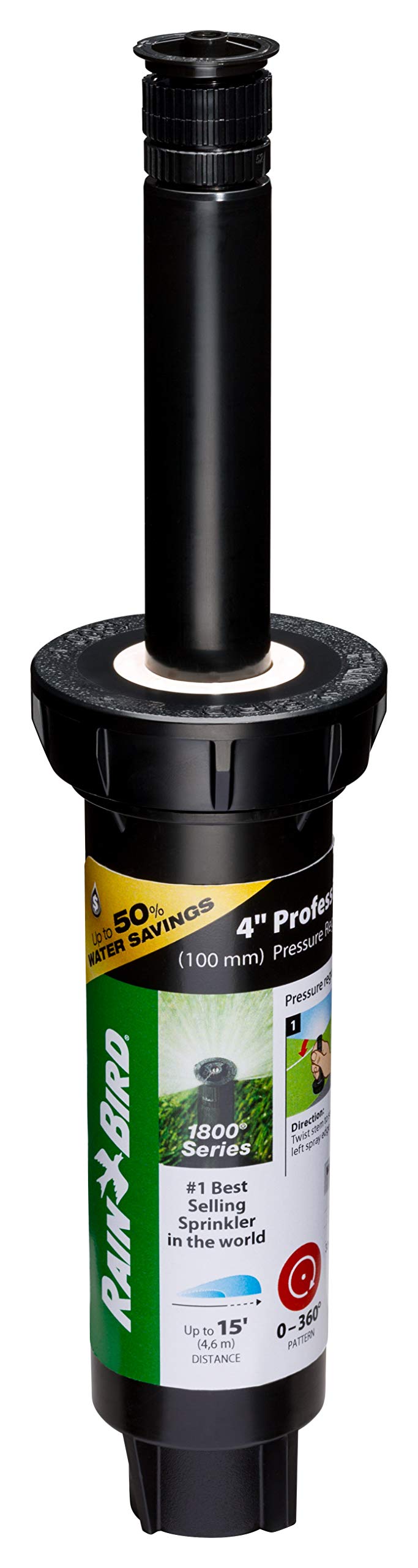 Rain Bird 1804APPR25 Pressure Regulating (PRS) Professional Pop-Up Sprinkler, Adjustable 0Â° to 360Â° Pattern, 8' - 15' Spray Distance, 4" Pop-up Height