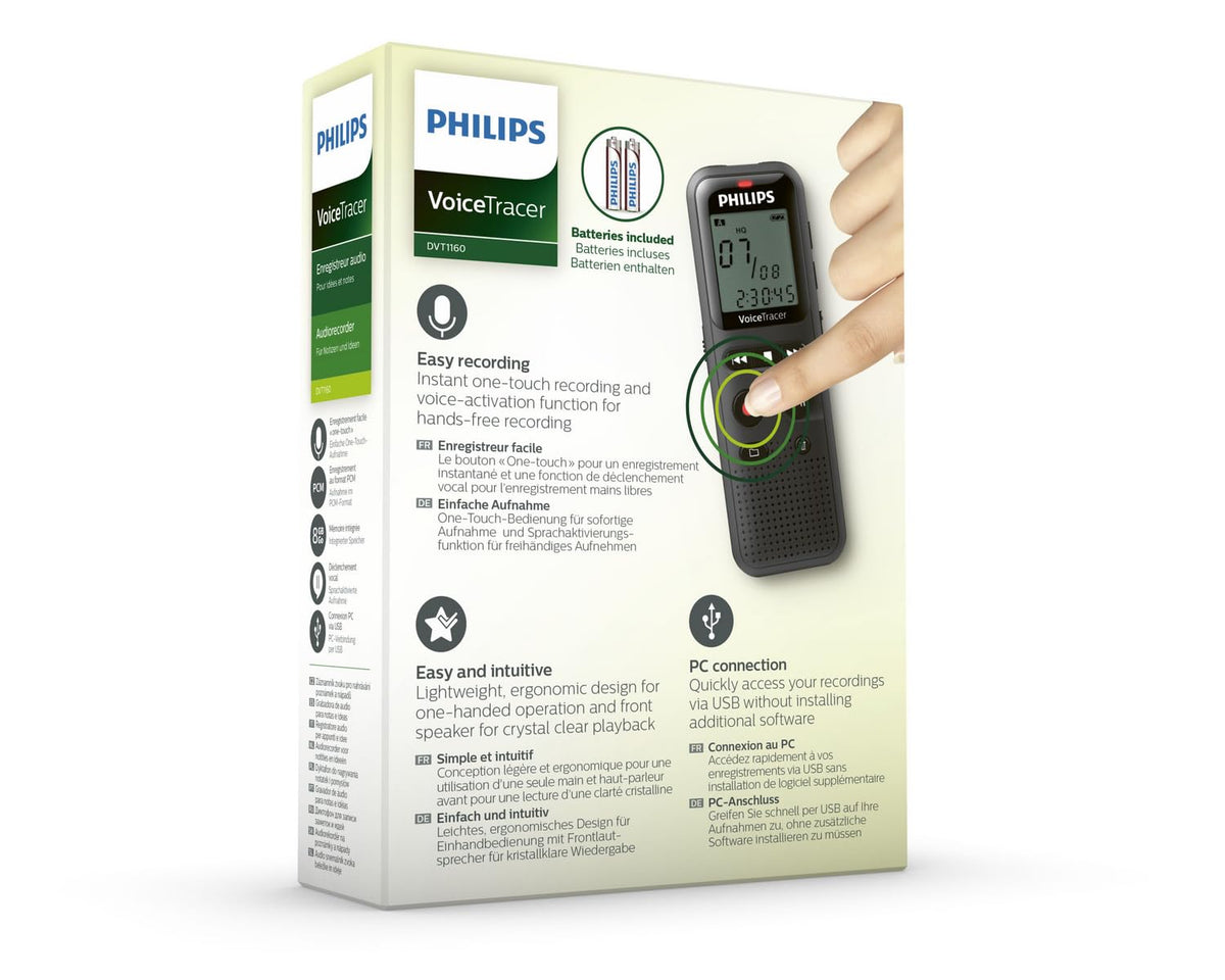 Philips VoiceTracer Audio Recorder for Easy Notes Recording DVT1160
