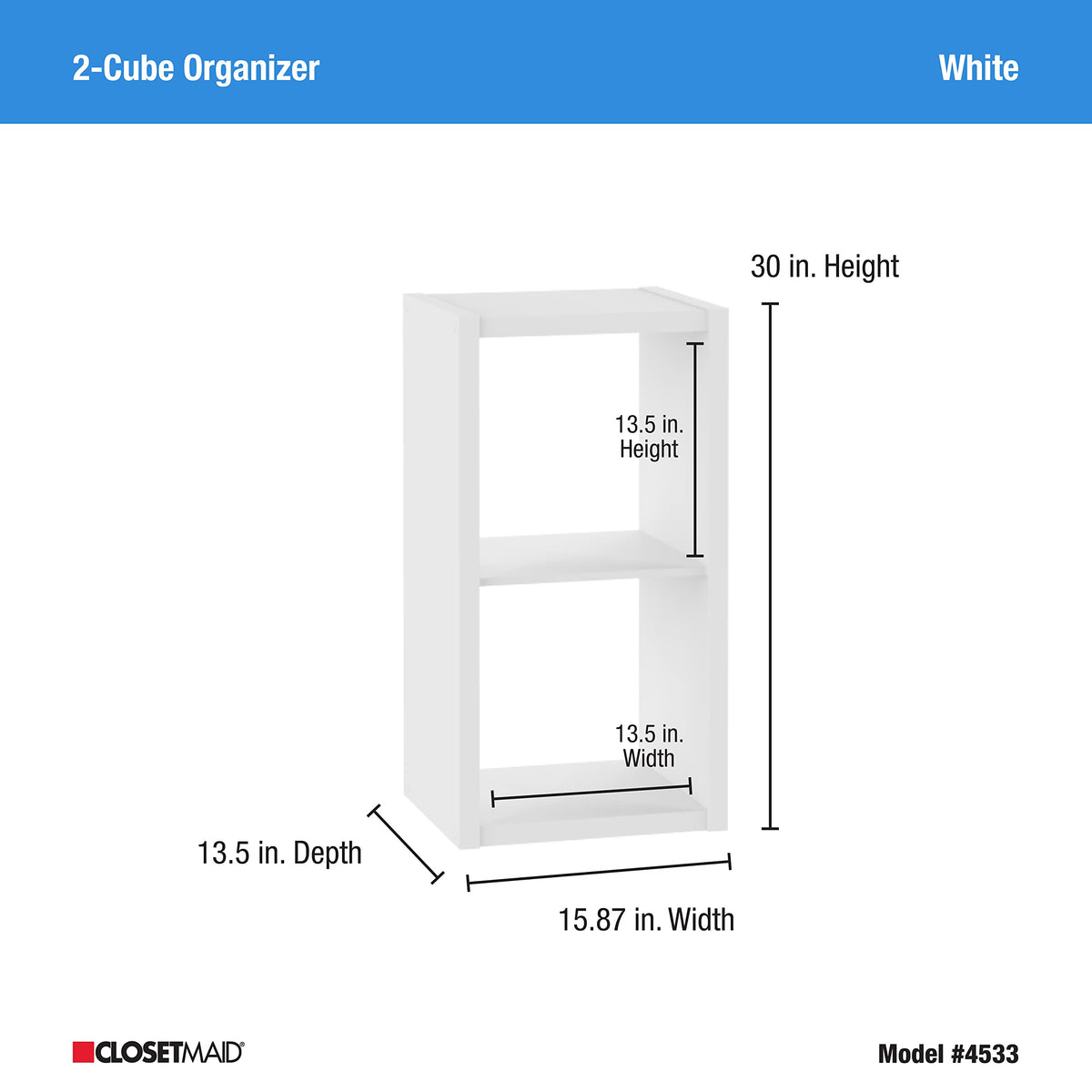 ClosetMaid 2 Cube Storage Shelf Organizer, Stackable with Open Back, Vertical or Horizontal, Easy Assembly, Wood, White Finish