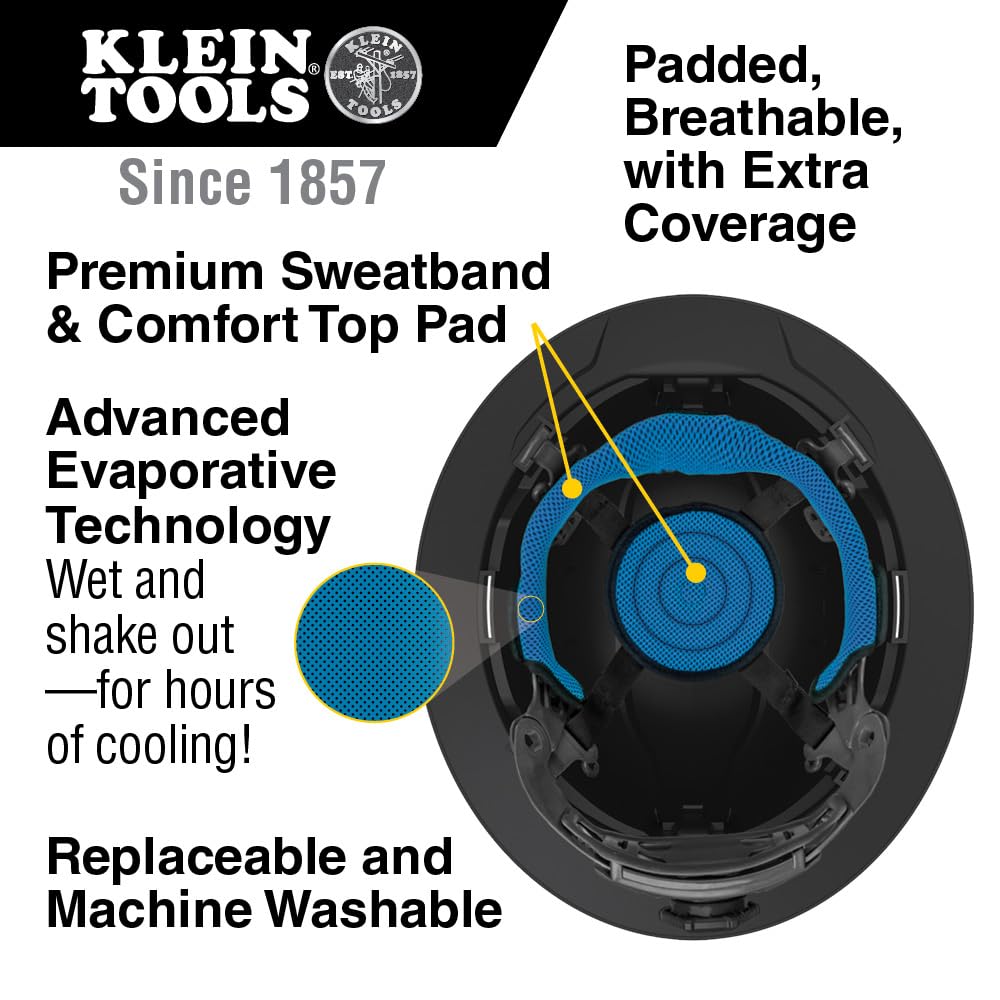 Klein Tools Hard Hat and Safety Helmet Sweatband, Replaceable Machine Washable Sweatband for Klein Tools Hard Hat Suspension System, 3-Pack