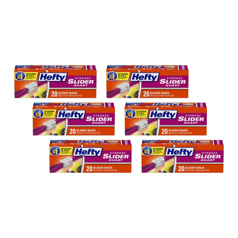 Hefty Slider Bags, Quart, 20 CT(6)