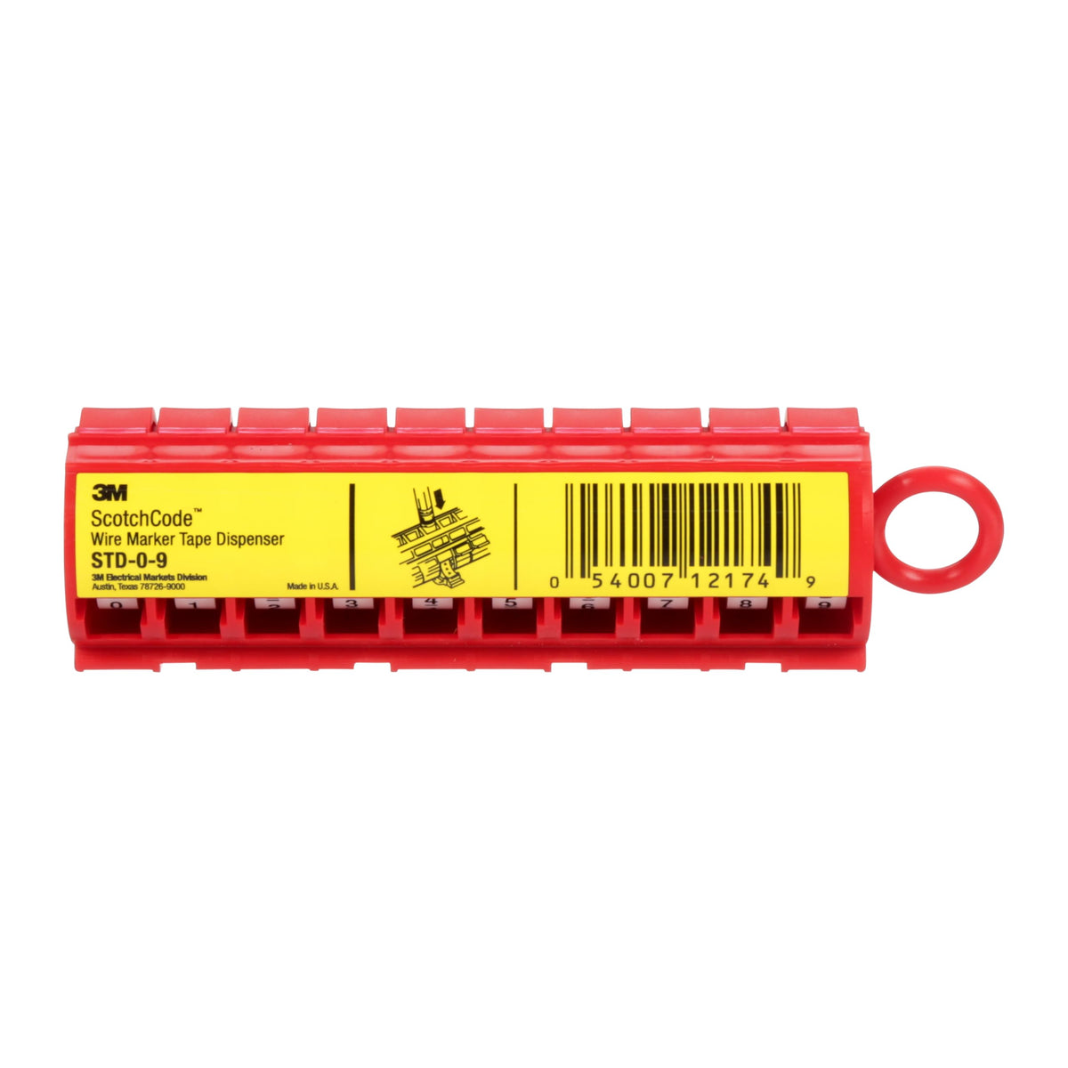 3M ScotchCode Wire Marker Tape Dispenser w/ Tape STD-0-9, Includes 1 each of 0-9 numbered rolls