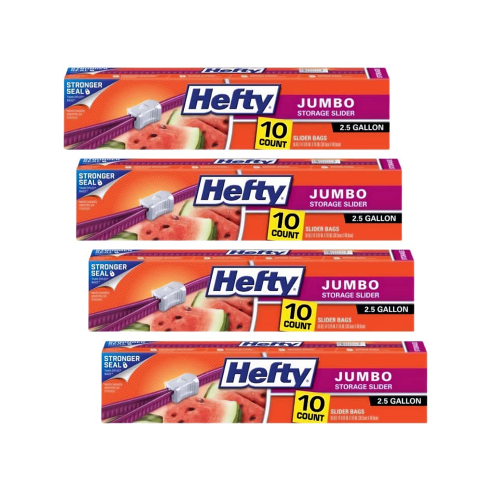 Hefty Slider Bag, Jumbo, 2.5 Gallon 10 Count (Pack of 4)