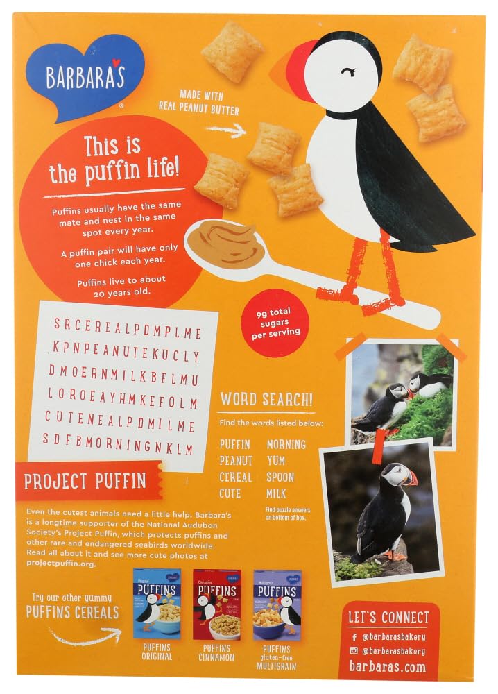 Barbaras Puffins Cereal - Peanut Butter - 6 Boxes (11 oz ea)