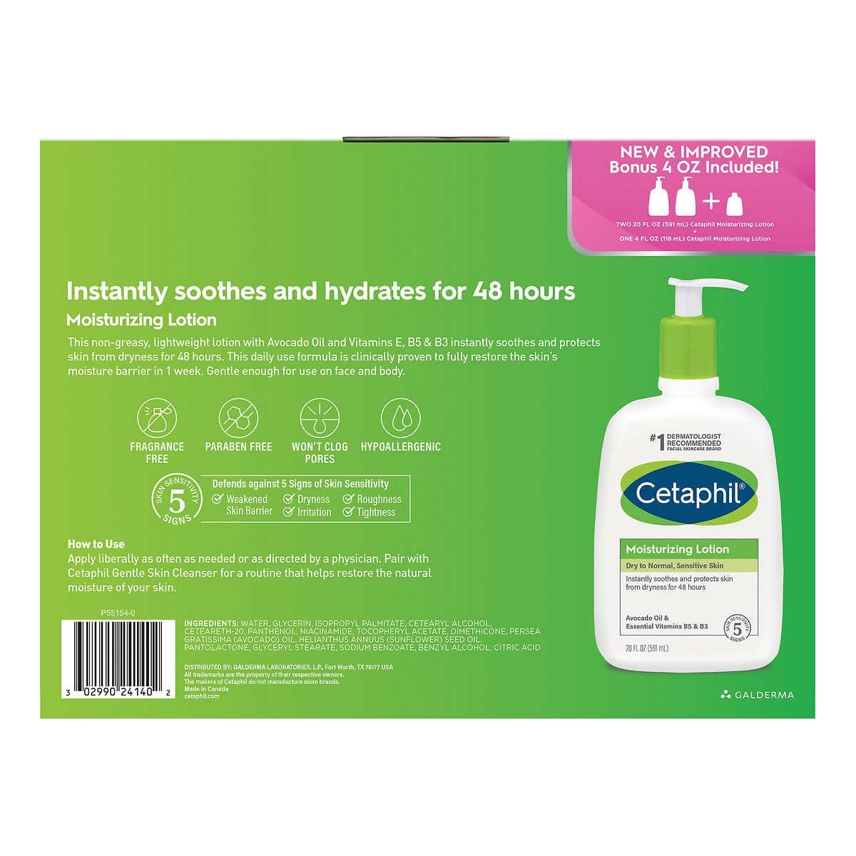 Cetaphil Lotion - 3 Pack - Contains Two 20 Oz Lotions and One 4 Oz Lotion (Great for Travel) - 44 Oz Total
