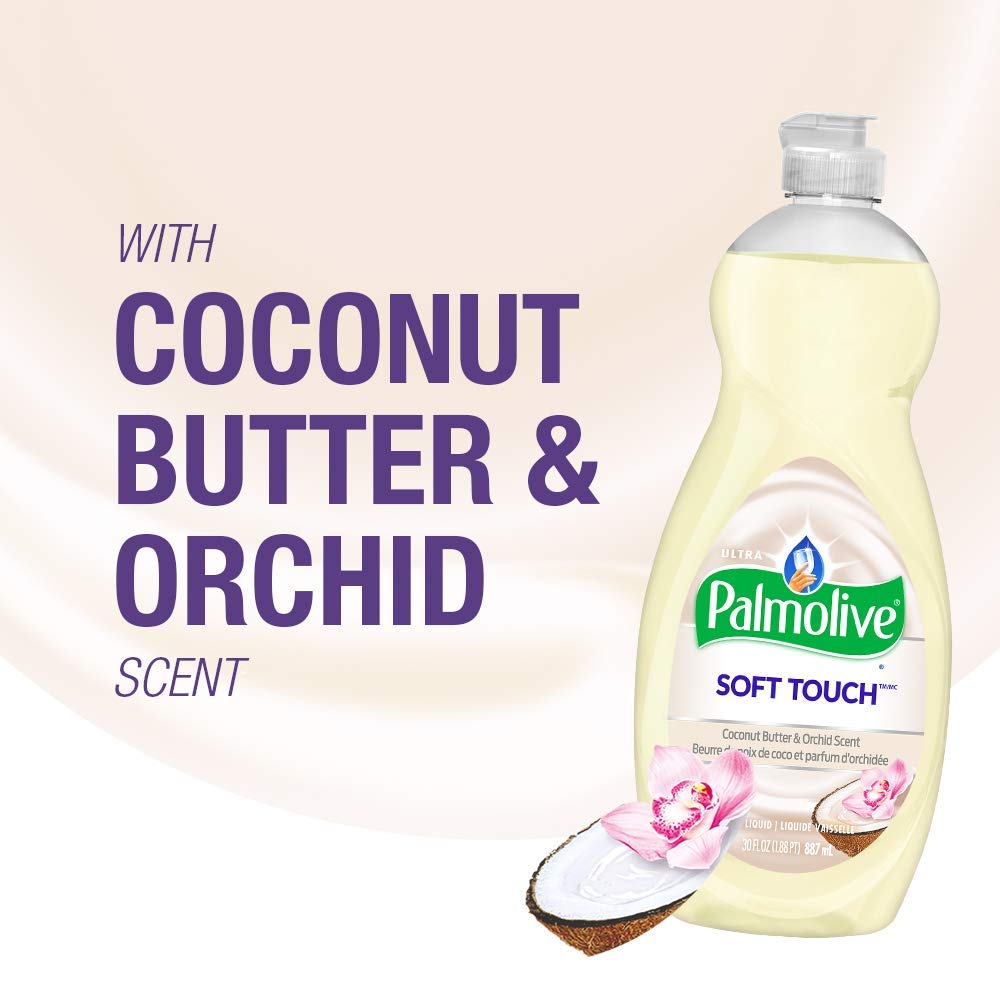 Palmolive Ultra Soft Touch Liquid Dish Soap | Soft Touch on Hands | Tough-on-Grease | Concentrated Formula | Coconut Butter & Orchid Scent - 20 Ounce Bottle (Pack of 3)