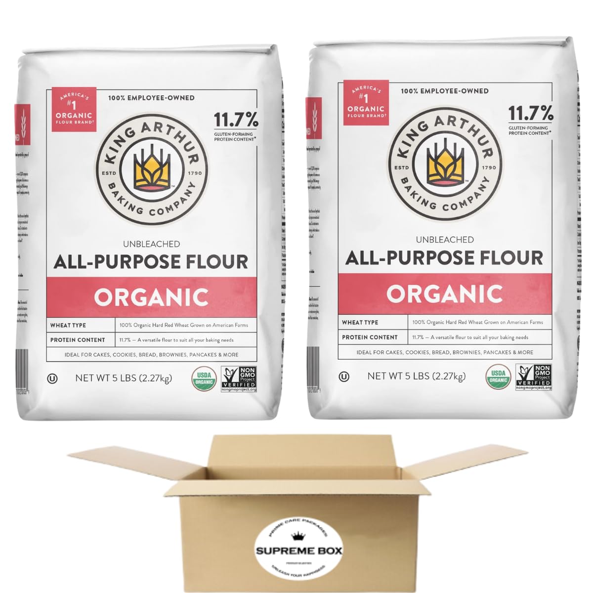 SUPREME BOX King Arthur 100% Organic Unbleached All-Purpose Flour, 5 Pound - Pack of 2 (10 LB in total)