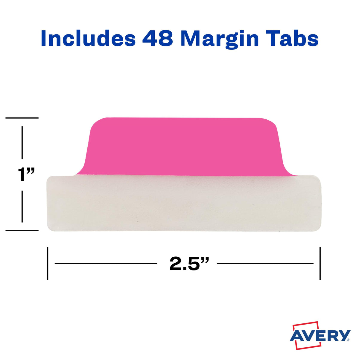 Avery Margin Ultra Tabs, 2.5" x 1", 2-Side Writable, Assorted Neon Colors, 48 Repositionable Page Tabs (74865)