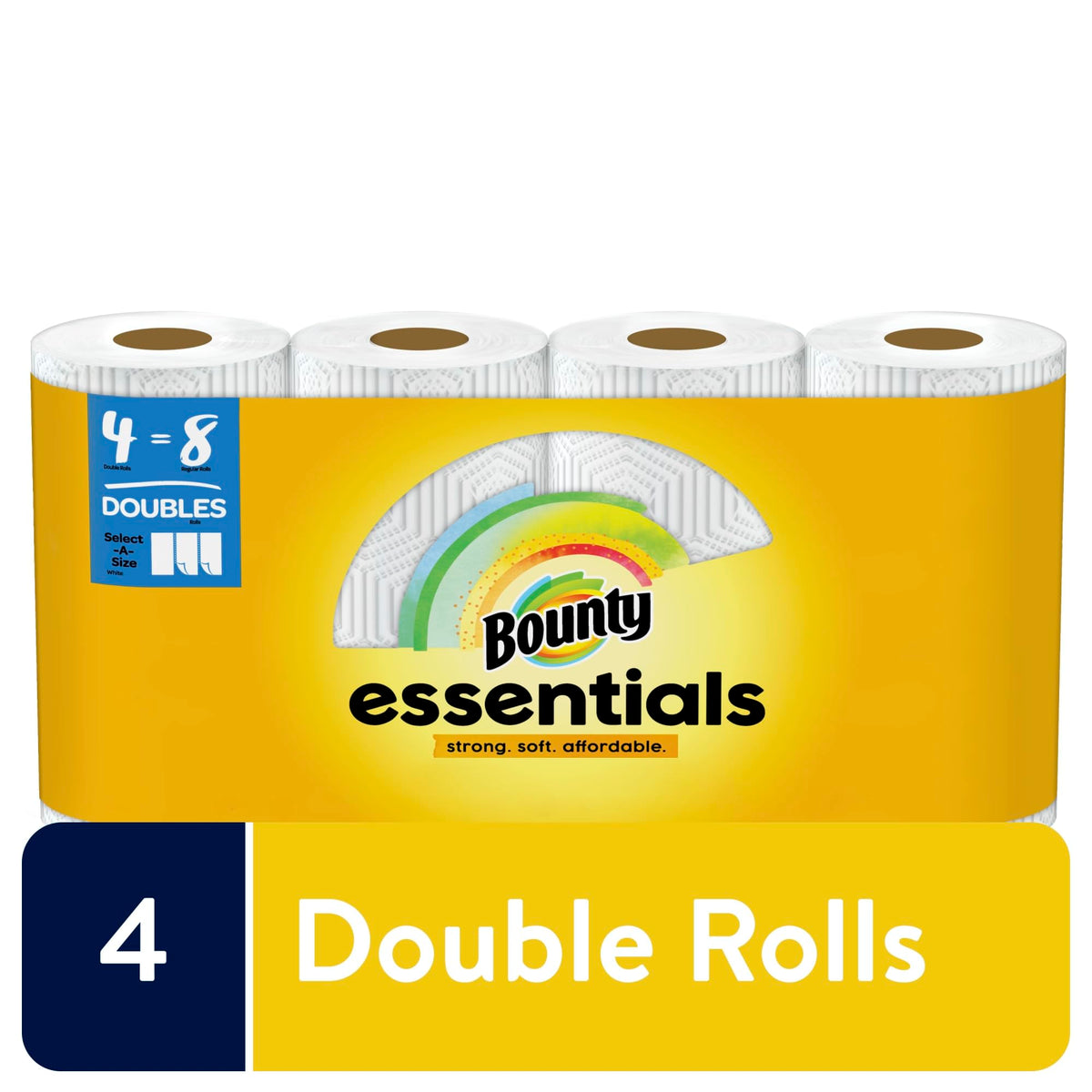 Bounty Essentials Select-A-Size Paper Towels, White, 4 Double Rolls = 8 Regular Rolls, 4 Count