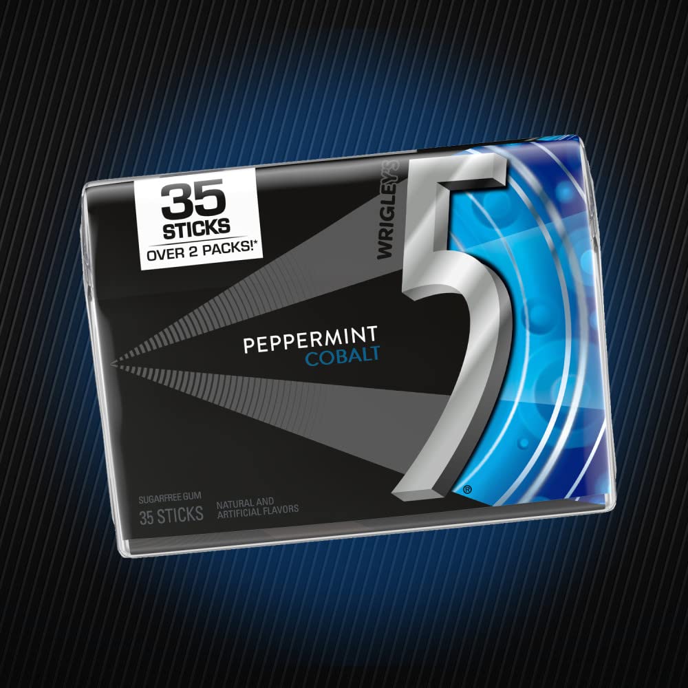 5 GUM - Peppermint Gum Sugar-Free, 35-Stick Pack, 6 Packs, Peppermint Cobalt