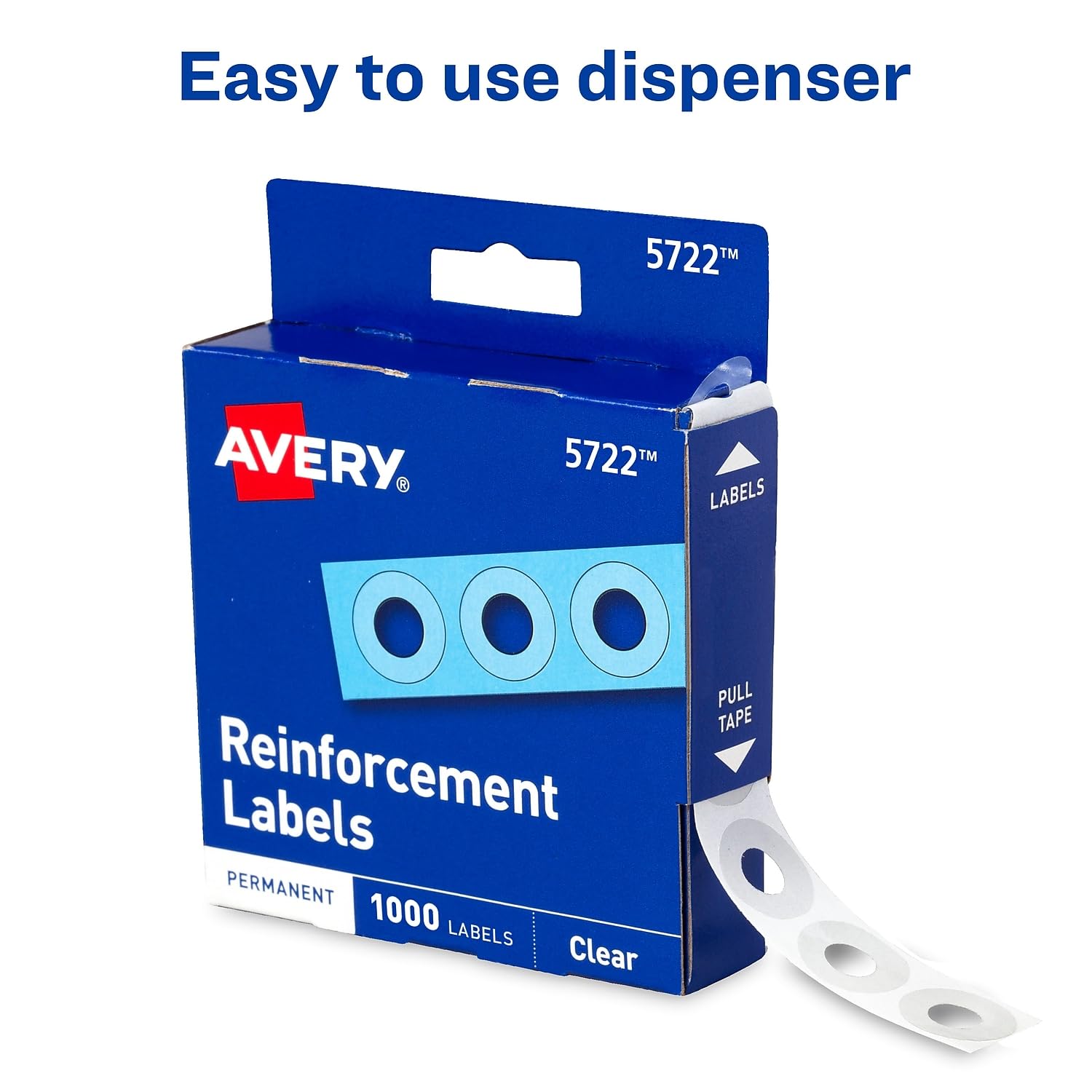 Avery 05722 Self-Adhesive Hole Reinforcement Labels, 1/4-Inch Round, Clear, 1000/PK