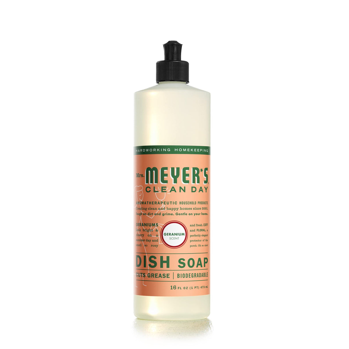 MRS. MEYER'S CLEAN DAY Liquid Dish Soap, Biodegradable Formula, Geranium, 16 Fl. Oz