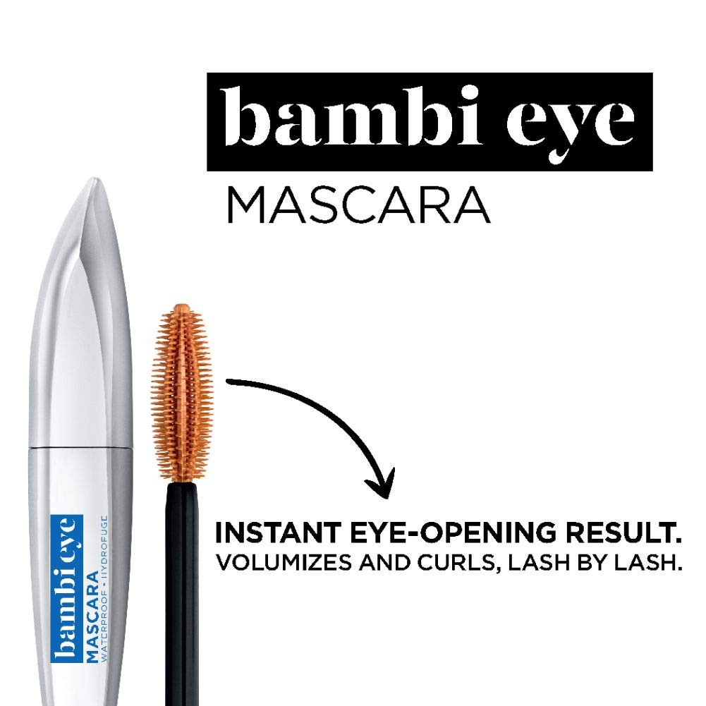 L'Oreal Paris Makeup Bambi Eye Mascara, Lasting Volume, Length & Lift, Doe-Eye Definition, No Clumping or Smudging, Waterproof, Blackest Black, 0.21 Fl Oz