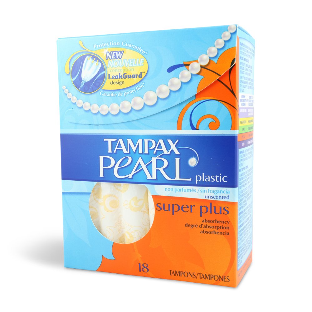 Tampax Pearl Plastic Tampons, Super Plus, Unscented , 18 tampons