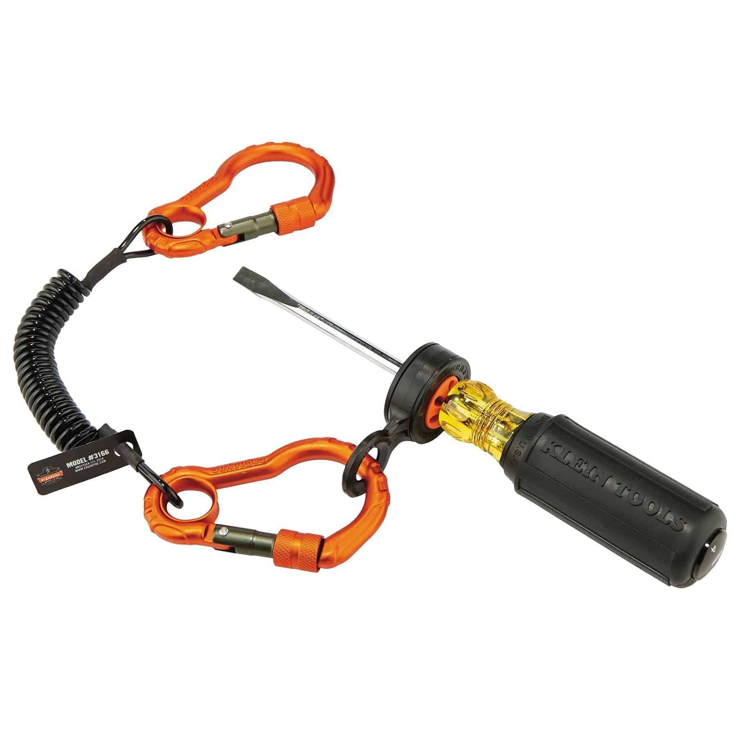 Coil Tool Lanyard with Two Carabiners, Tool Weight Capacity 2 lbs, Ergodyne Squids 3166 , Black