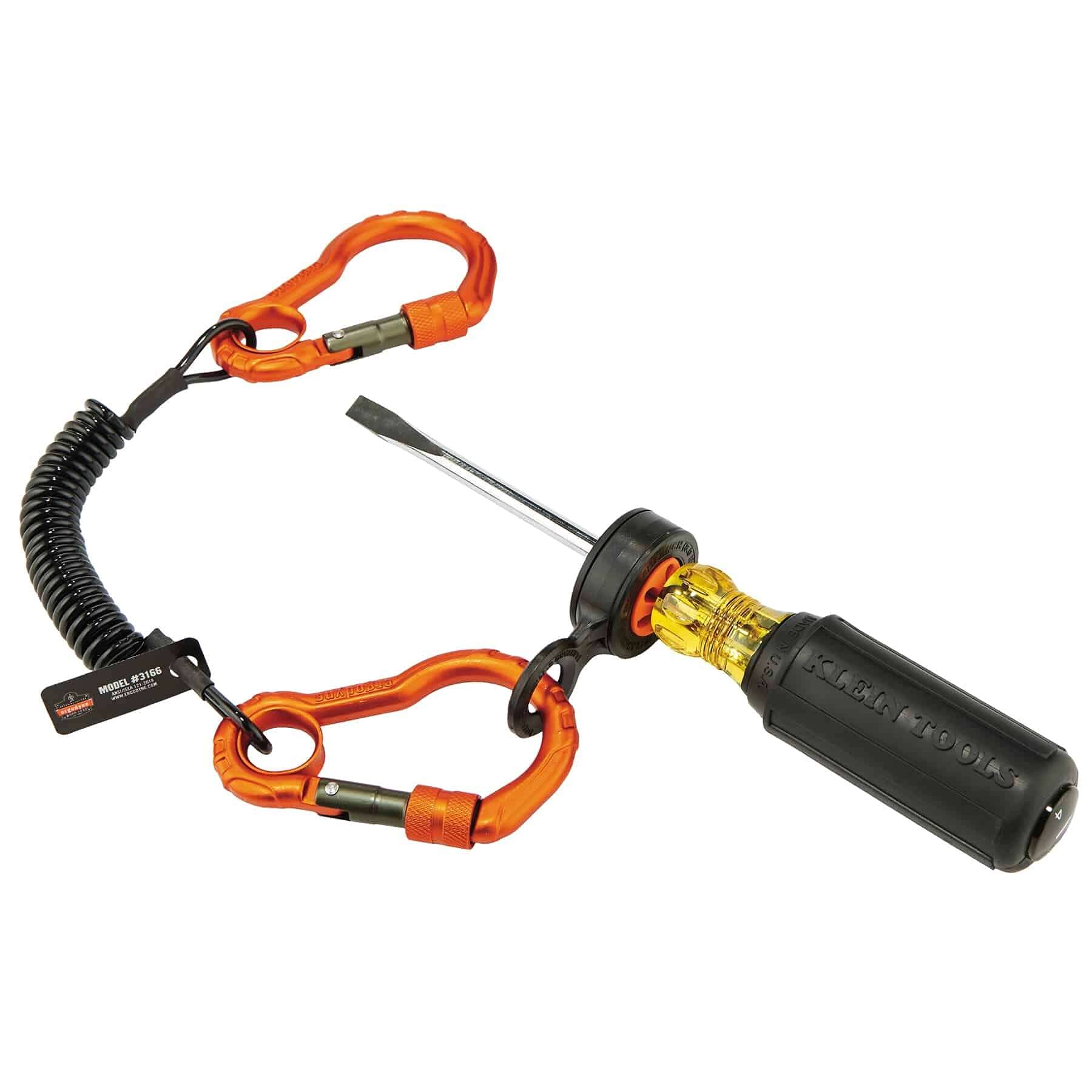Coil Tool Lanyard with Two Carabiners, Tool Weight Capacity 2 lbs, Ergodyne Squids 3166 , Black