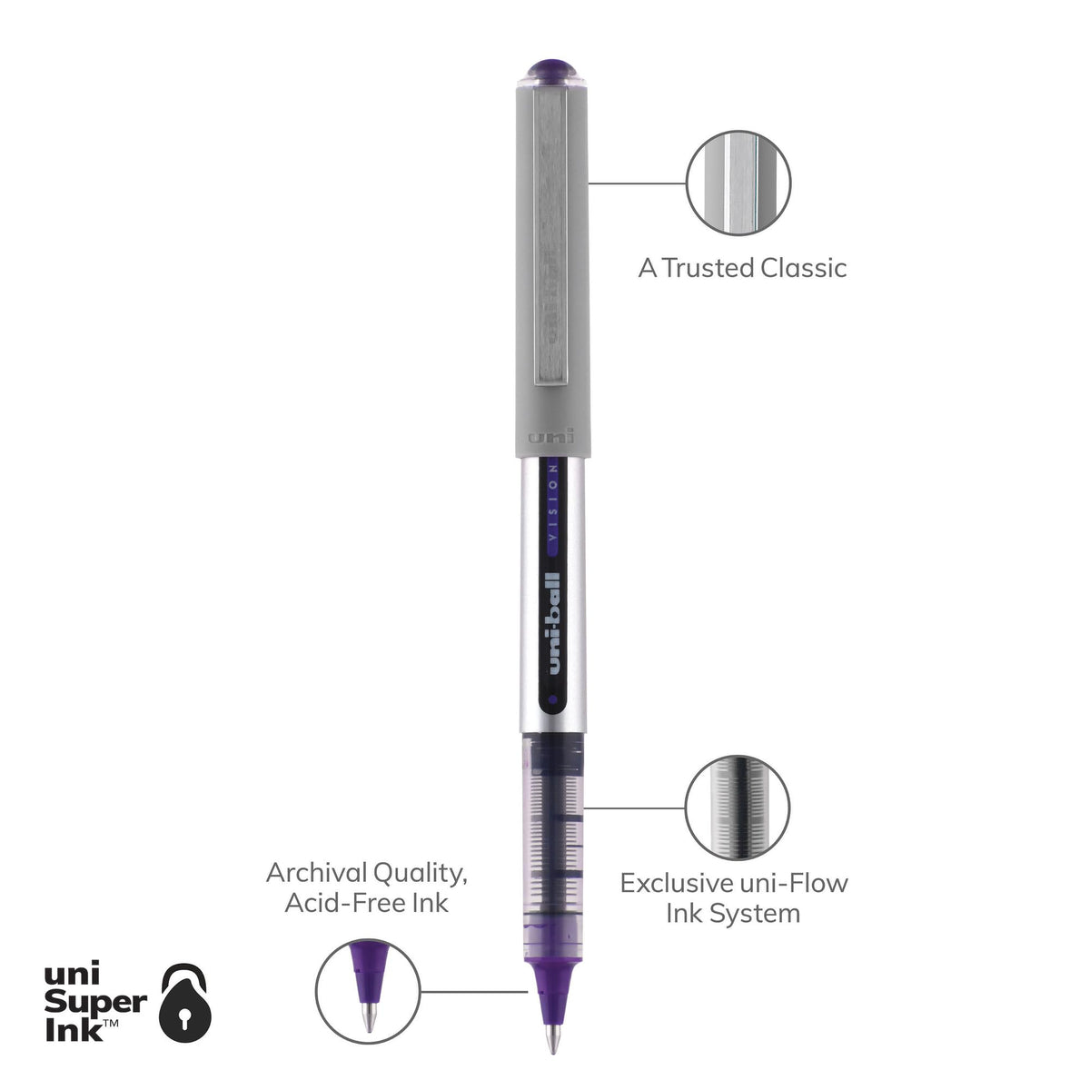 Uniball UB157 Fine Point Roller Ball Pens - Box of 12 - Purple