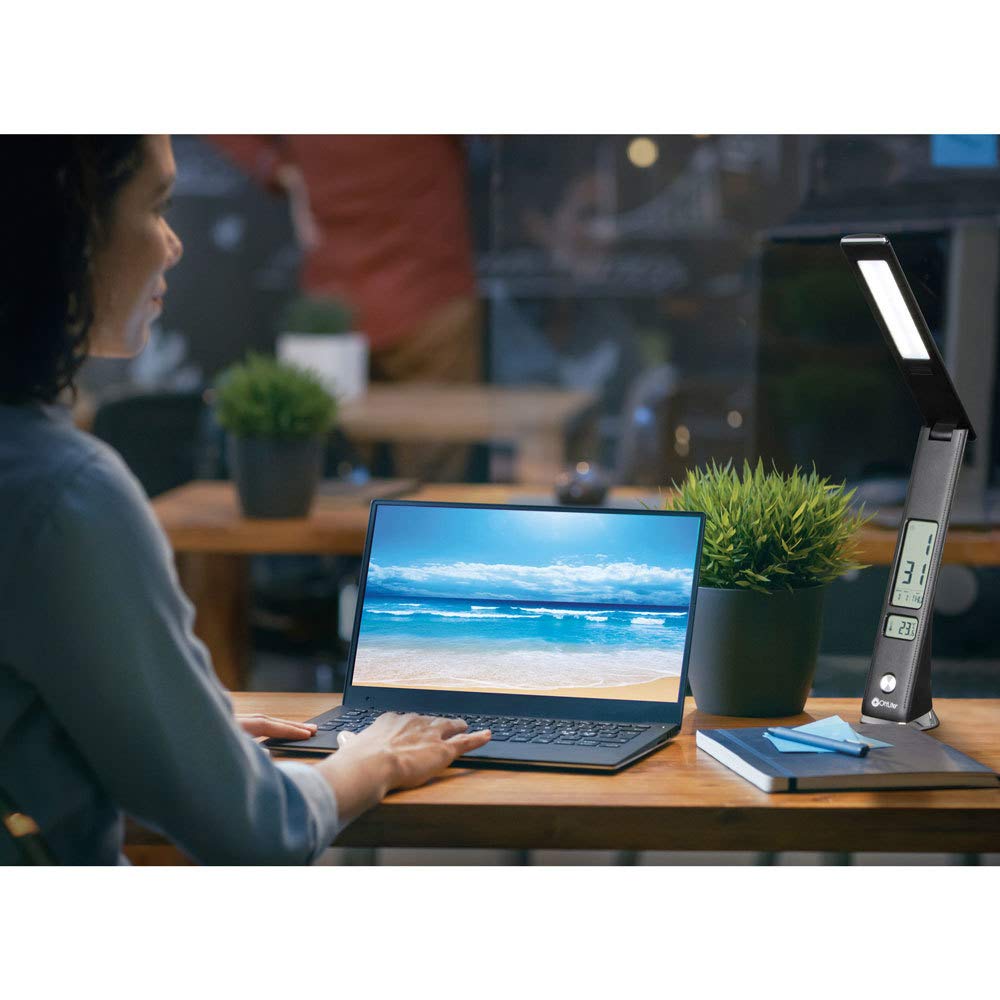 Prevention by OttLite LED Task Adjustable Lamp with Digital Display - Designed to Reduce Eyestrain - Adjustable Neck, 3 Color Modes & USB Charging - Crafting, Office Work, Reading & Studying
