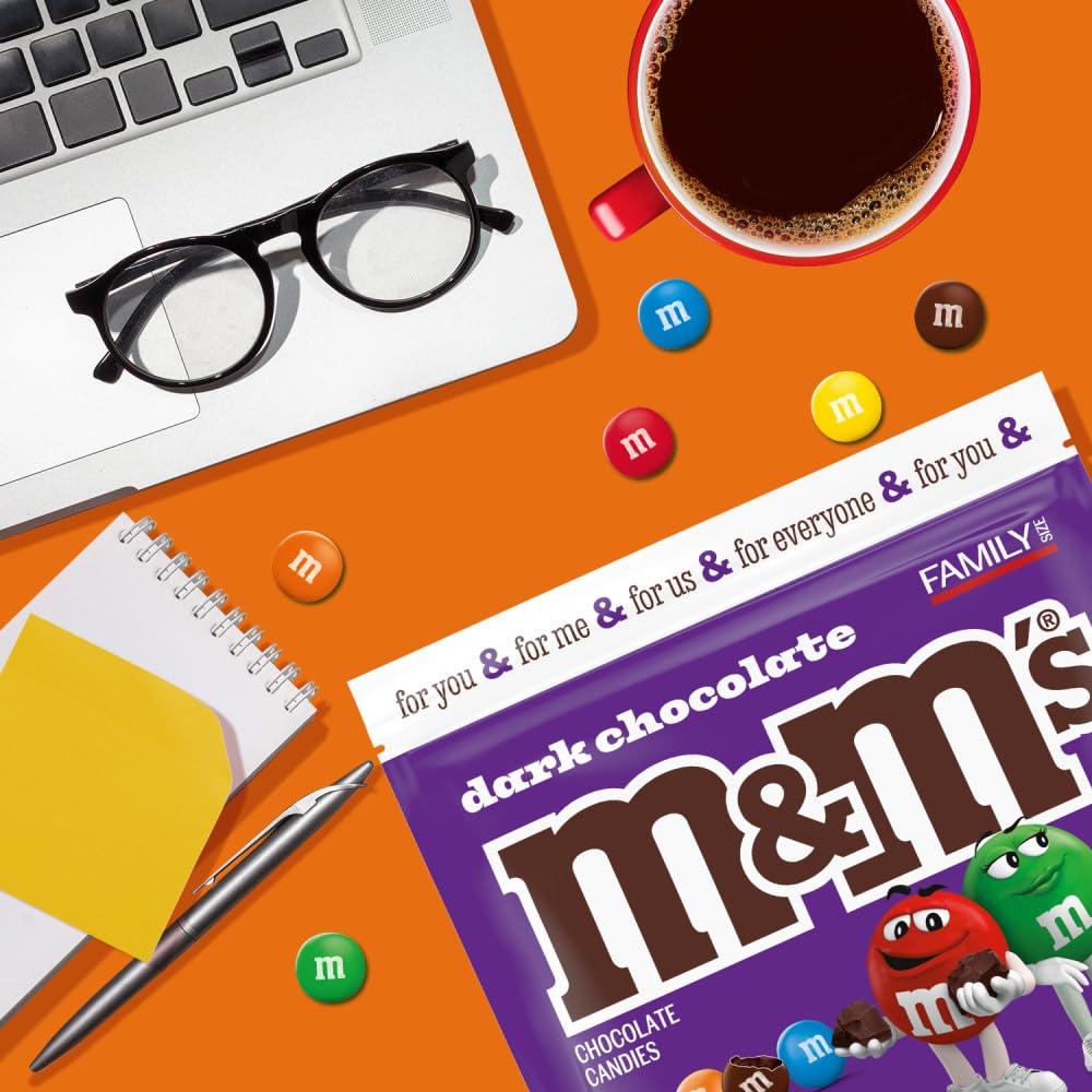 M&M'S Dark Chocolate Candy, Family Size Bulk Candy Chocolate, 18 oz Resealable Bulk Dark Bag