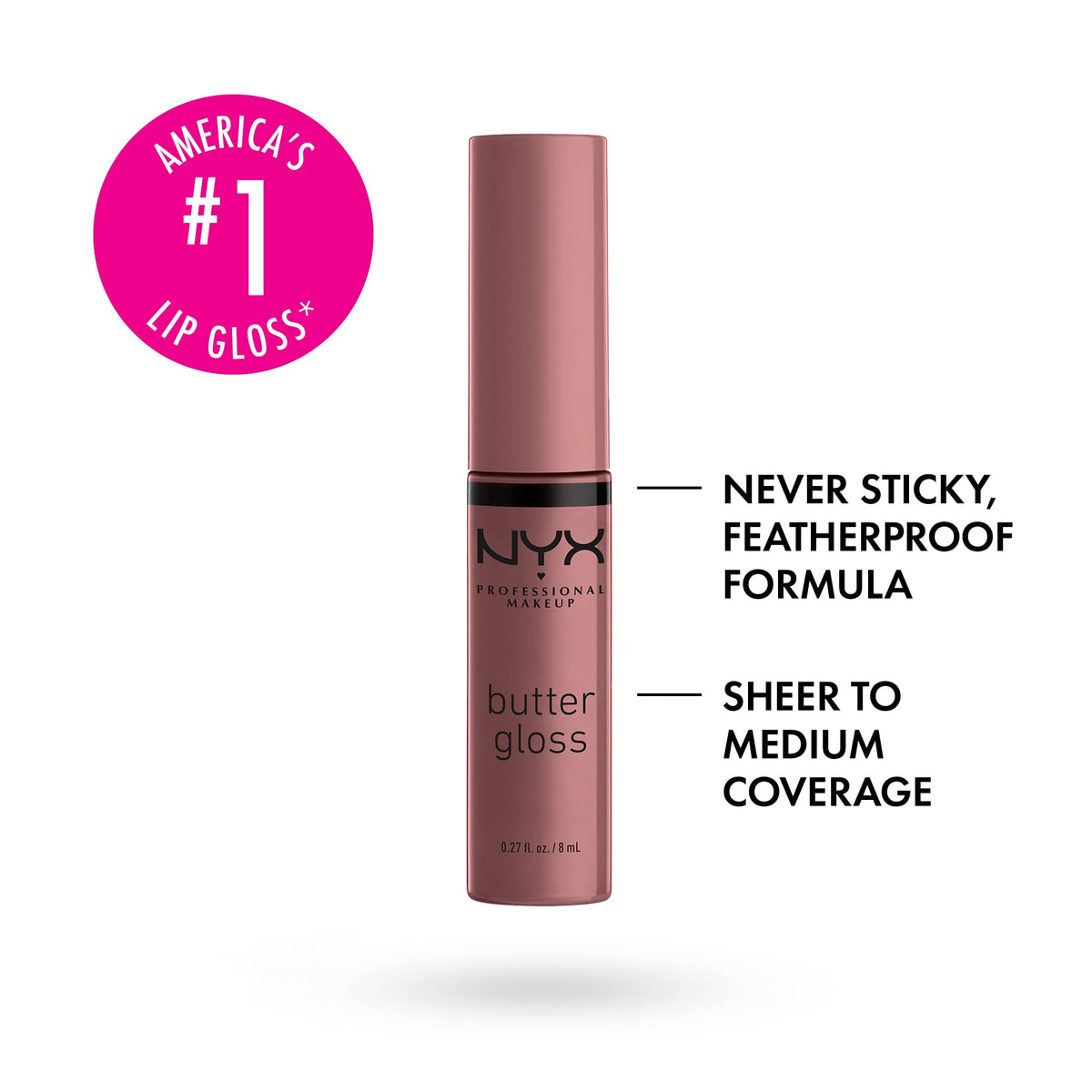 NYX PROFESSIONAL MAKEUP Butter Gloss, Non-Sticky Lip Gloss - Cinnamon Roll (Dusty Nude Mauve)