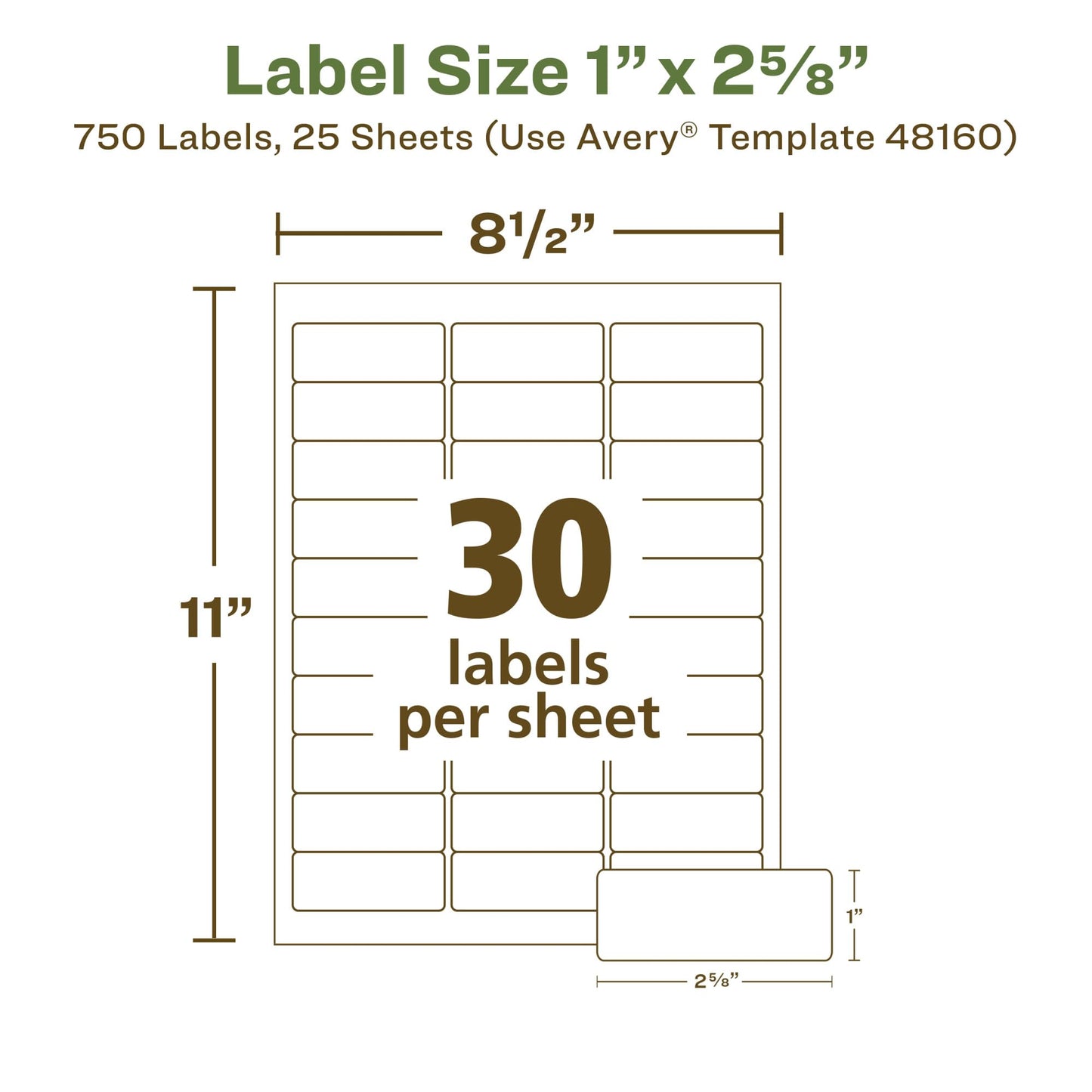 Avery EcoFriendly Recycled Address Labels, 1" x 2-5/8", White, Permanent Label Adhesive, 750 Printable Labels (48160)