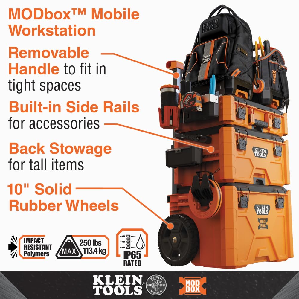 Klein Tools 54803MB MODbox Medium Deep Tool Box, Heavy Duty Organizer with Removable Tray, Water and Debris Resistant, Stackable Module