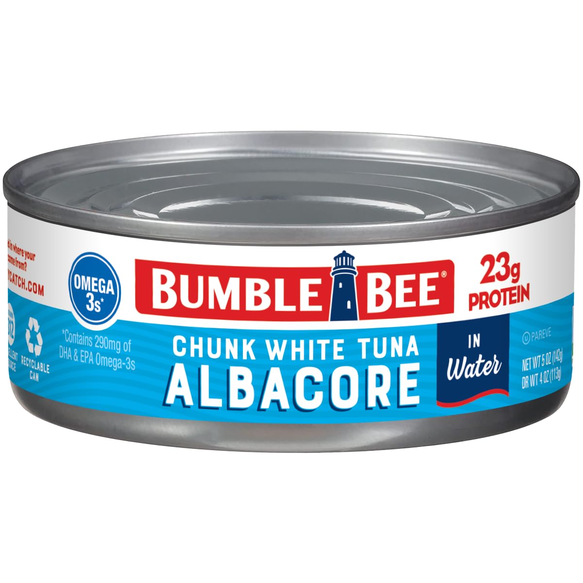 Bumble Bee Chunk White Albacore Tuna in Water, 5 oz Can (Pack of 8) - Wild Caught Tuna - 23g Protein per Serving, High in Omega-3s - Non-GMO Project Verified, Gluten Free, Kosher