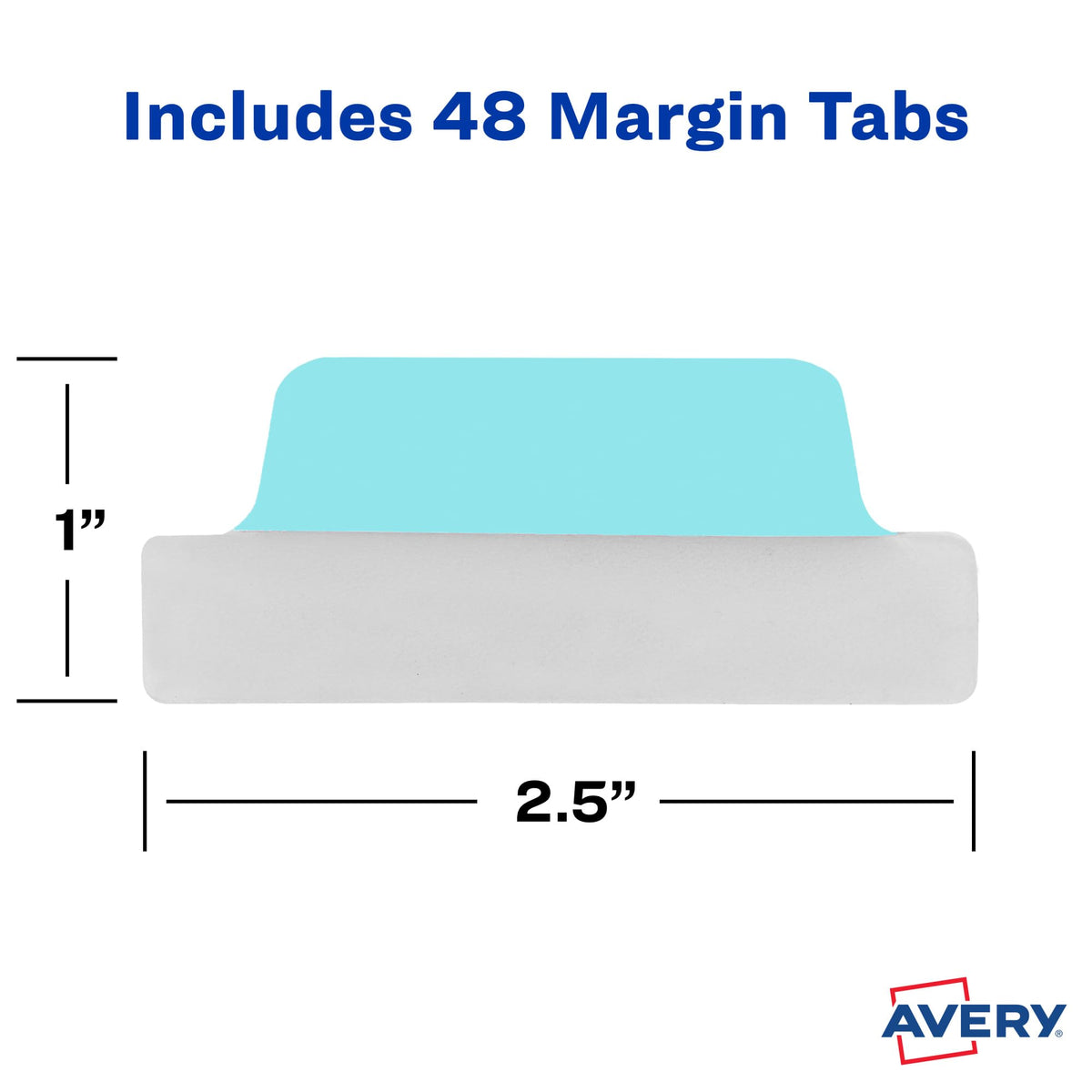 Avery Margin Ultra Tabs, 2.5" x 1", 2-Side Writable, Assorted Pastel Colors, 48 Repositionable Tabs (74867)