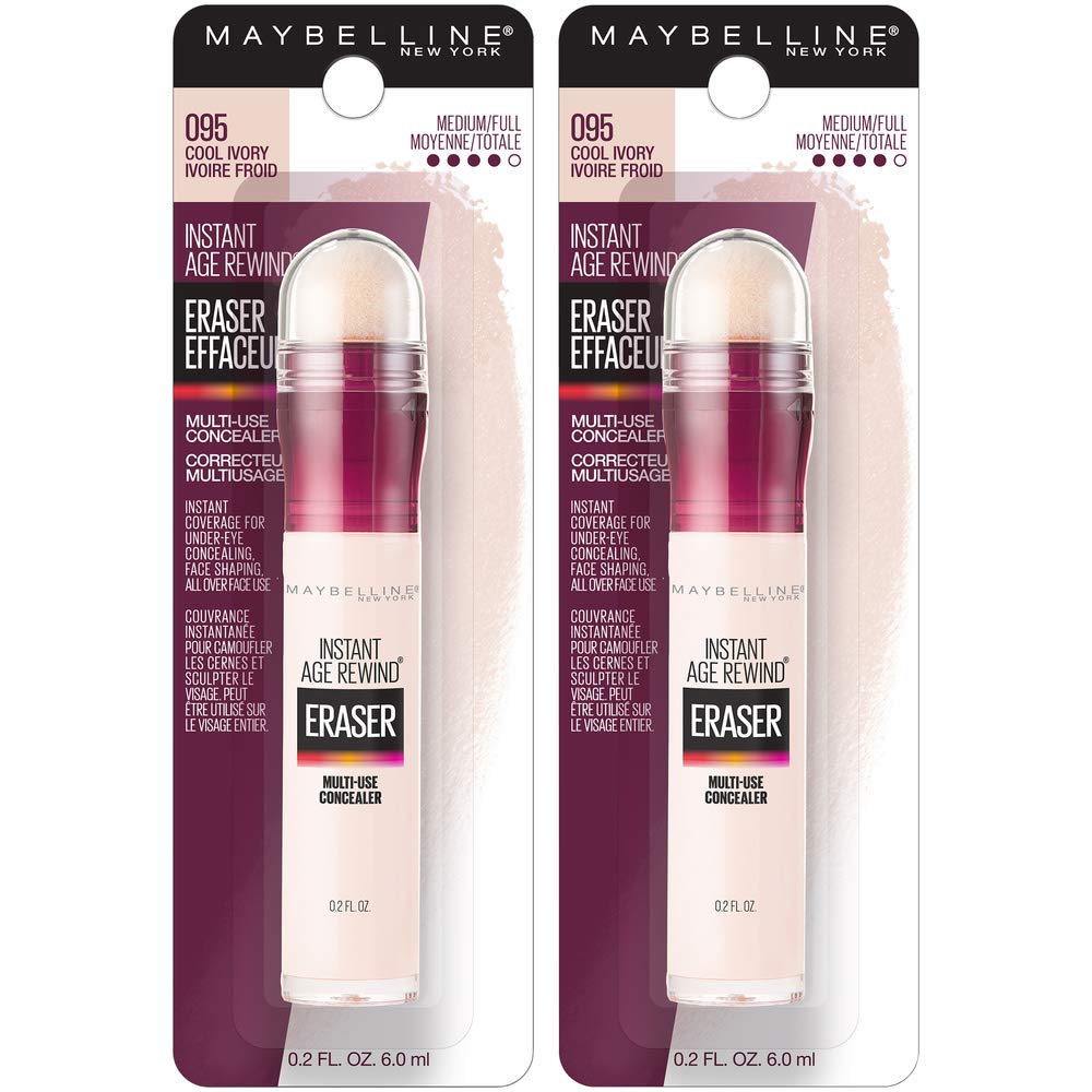 Maybelline Instant Age Rewind Eraser Dark Circles Treatment Multi-Use Concealer, Cool Ivory, 0.2 Fl Oz (Pack of 2) (Packaging May Vary)