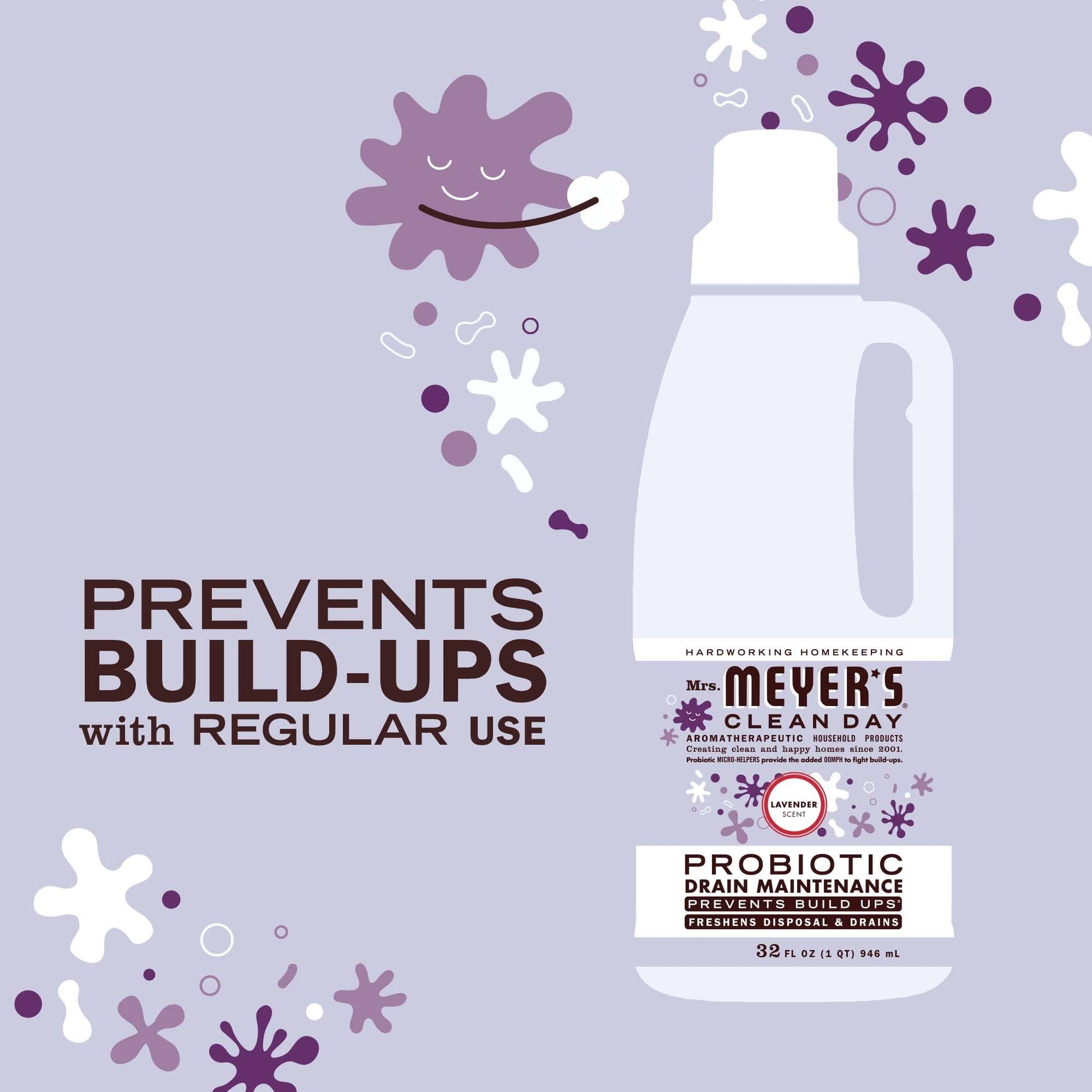 MRS. MEYER'S CLEAN DAY Probiotic Drain Maintenance Liquid, Lavender, Freshens Disposals and Drains, 32 Fl Oz
