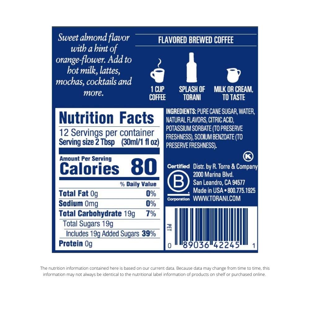 Torani Syrup, Almond, 12.7 Ounce Bottle