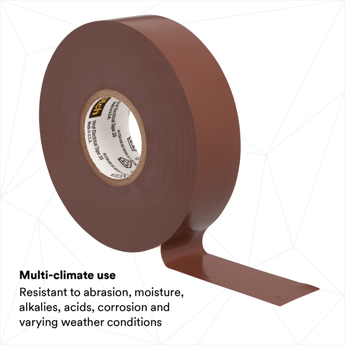 3M Scotch Vinyl Color Coding Electrical Tape 35, 3/4 in x 66 ft, Premium Grade, Flame Retardant, UV Resistant, Electrical and Mechanical Protection, Brown, 7 mil, 1 Roll