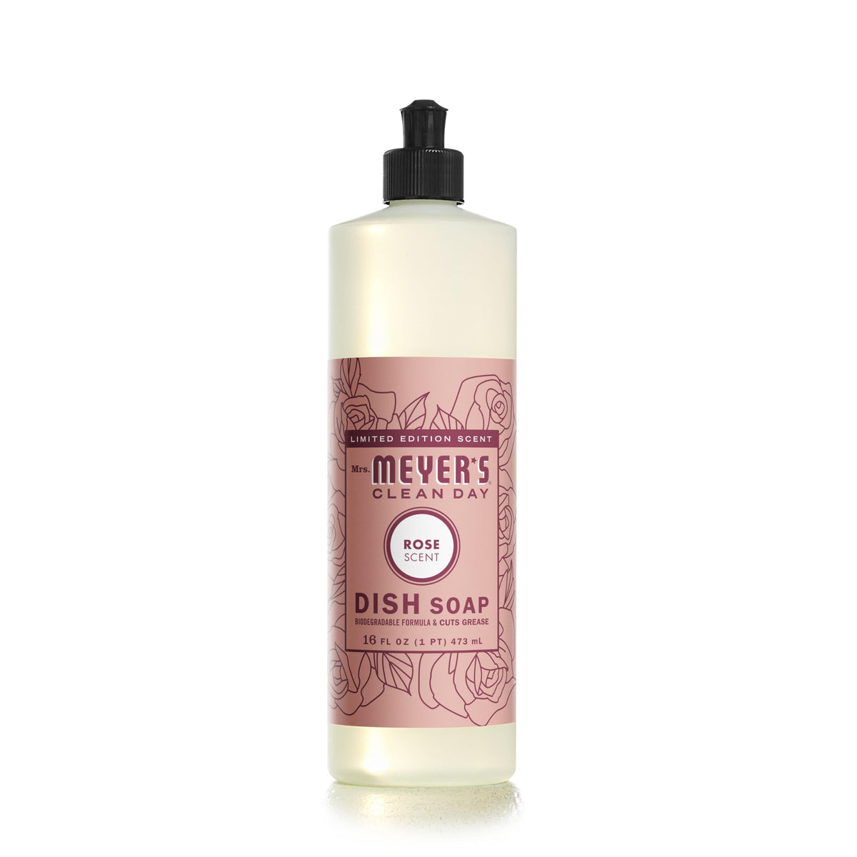 MRS. MEYER'S CLEAN DAY Liquid Dish Soap, Rose Scent, 16 Ounce Bottle