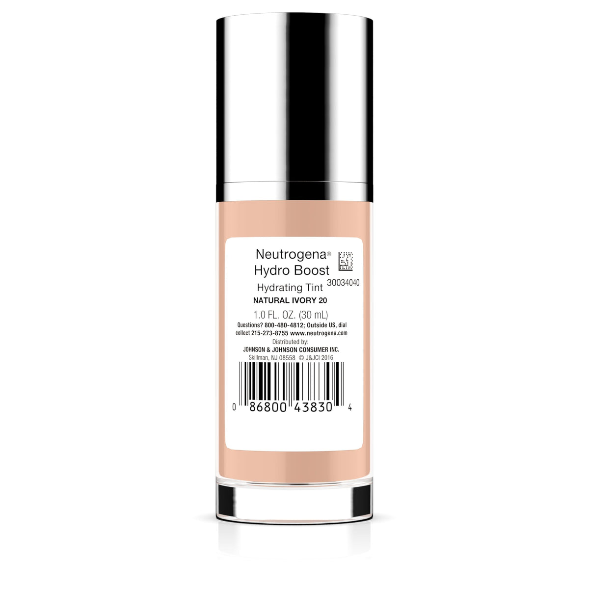 Neutrogena Hydro Boost Hydrating Tint Foundation Makeup for Dry Skin, with Hyaluronic Acid, Lightweight Oil-Free Water Gel, Non-Comedogenic, 20 Natural Ivory, 1.0 fl. oz