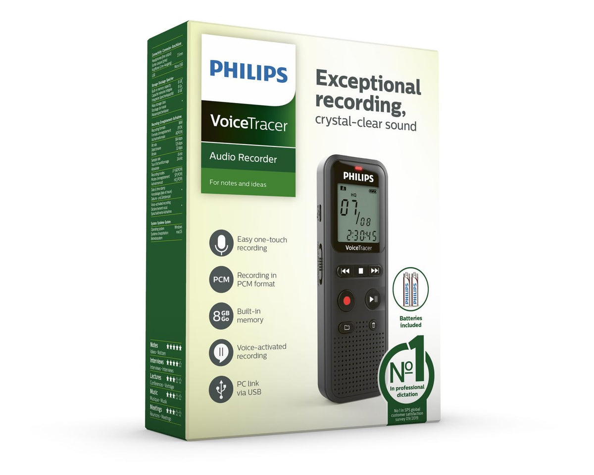 Philips VoiceTracer Audio Recorder for Easy Notes Recording DVT1160