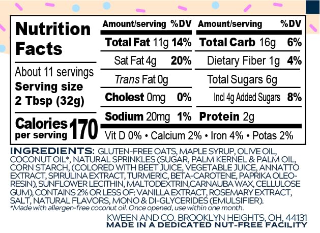 KWEEN Oat Haus Birthday Cake Granola Butter | Peanut-free, Almond (Tree-Nut) Free, & School-Safe (Top 8 Allergen Free) | Edible Cookie Dough Alternative
