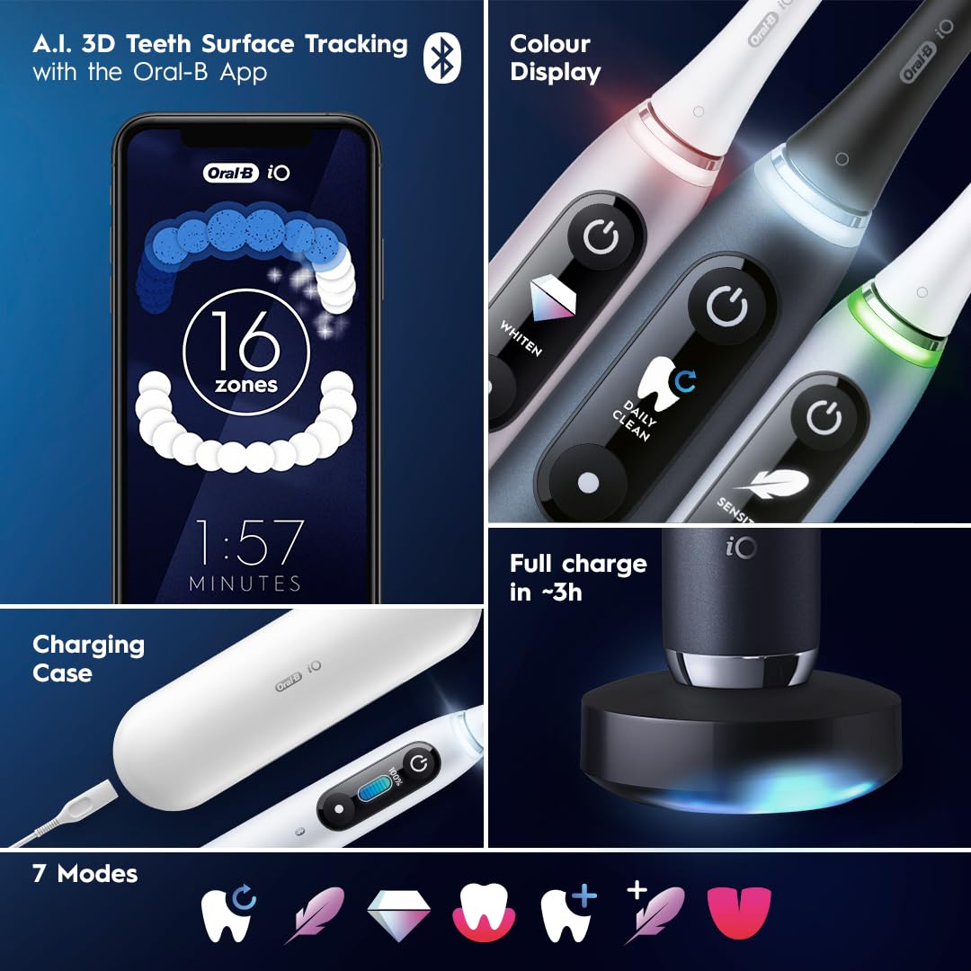 Oral-B iO Series 9 Electric Toothbrush with 4 Brush Heads, Aqua Alabaster