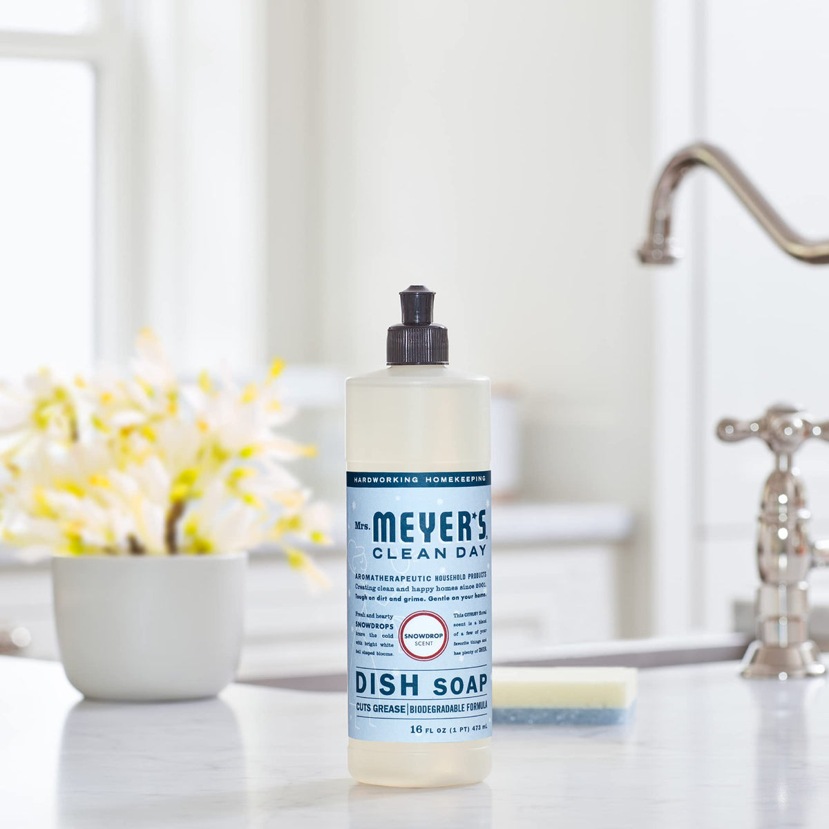 MRS. MEYER'S CLEAN DAY Liquid Dish Soap, Biodegradable Formula, Snowdrop, 16 fl. oz