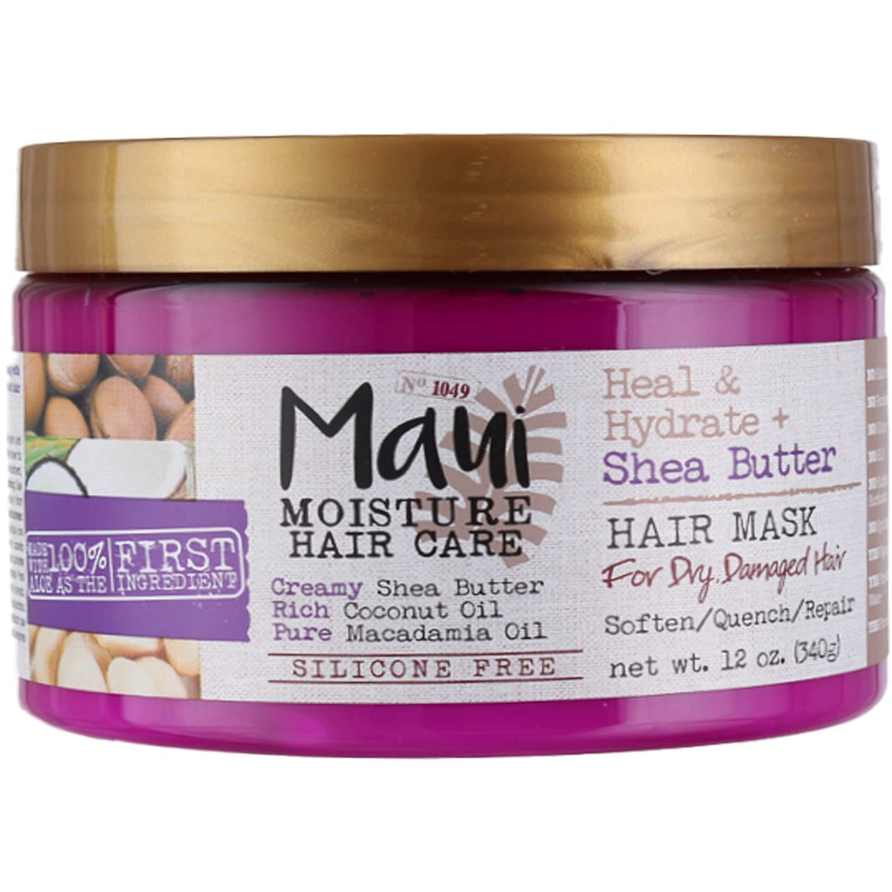 Maui Moisture Shea Butter Hair Mask 12 Ounce Jar (Heal/Hydrate) (Pack of 6)