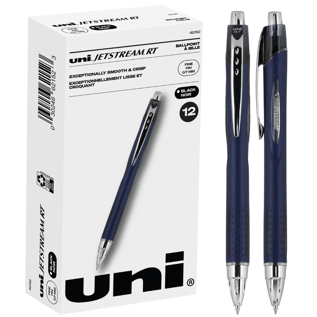 Uni-Ball Jetstream RT 12 Pack, 0.7mm - Black Ballpoint Pens - Wirecutter Best Pen, School Pens, Ink Pens | Ballpoint Pen, Colored Pens, Fine Point, School Supplies