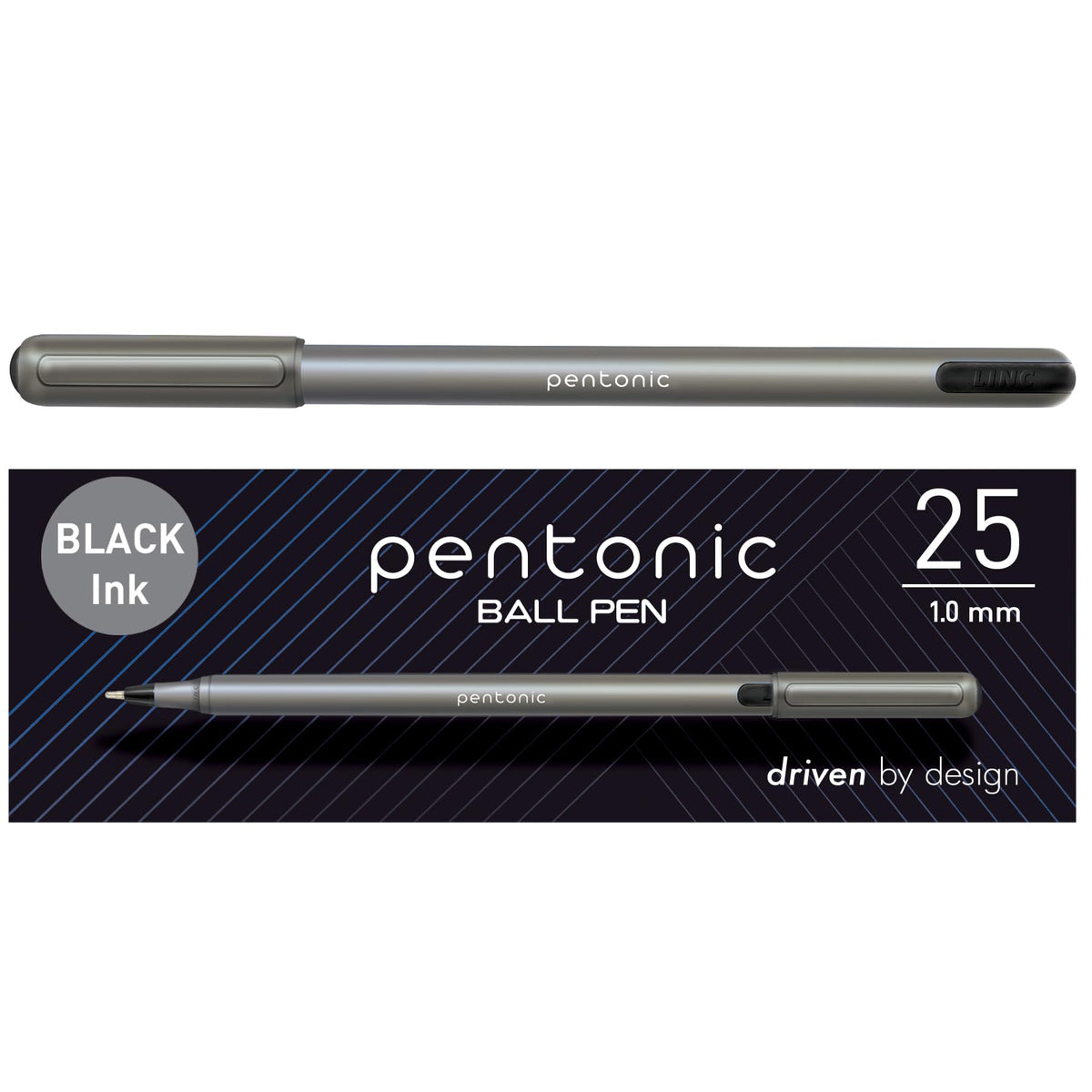 Pentonic Ballpoint Pens, 25 Count, Black Colored Ink, 1.0 mm Medium Point, Smooth Writing For Journaling & Note Taking (PEN12128)