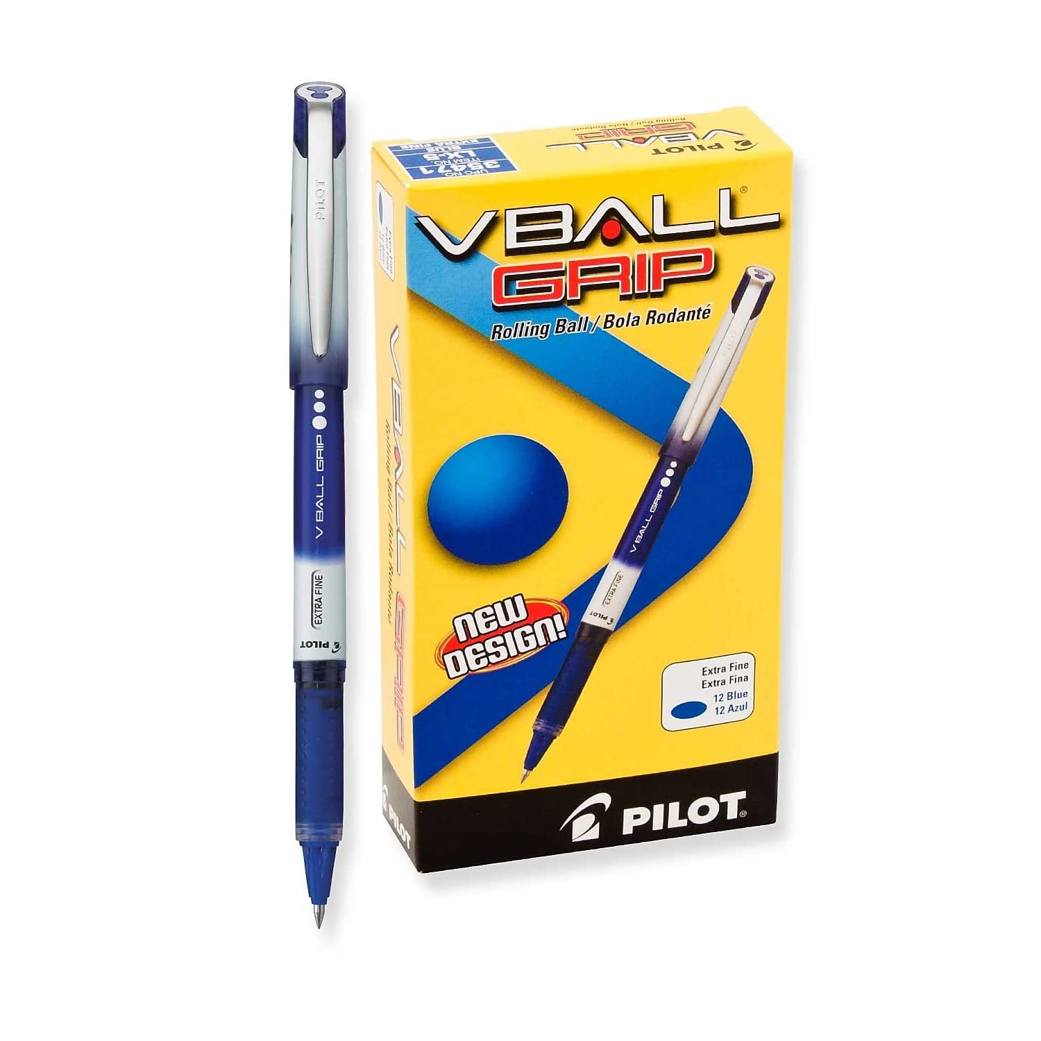 Pilot VBall Grip Liquid Ink Rolling Ball Stick Pens, Extra Fine Point, Blue Ink, 12-Pack (35471)