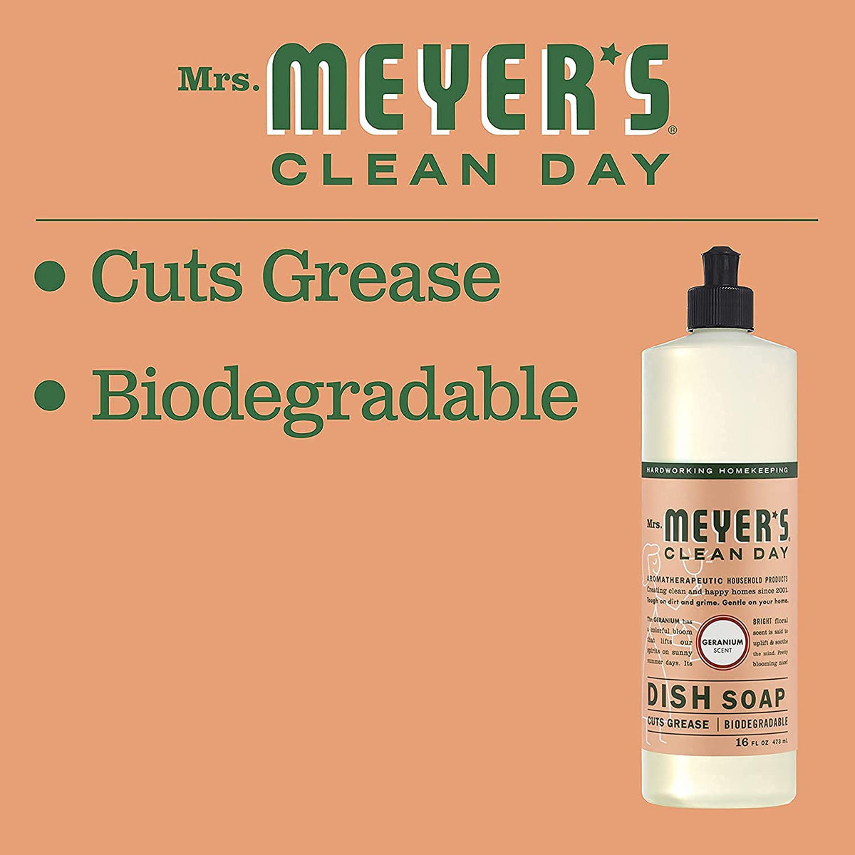 MRS. MEYER'S CLEAN DAY Dish Soap, Geranium, 16-Ounce (Pack - 6)